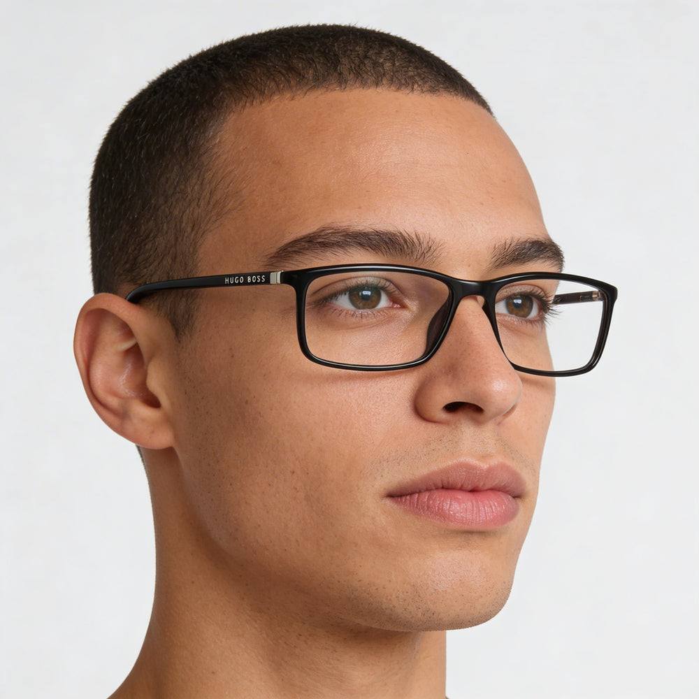 Gafas graduadas Hugo Boss 0680/IT para hombre, de plástico, rectangulares, negras, con montura completa, talla 55-16-145