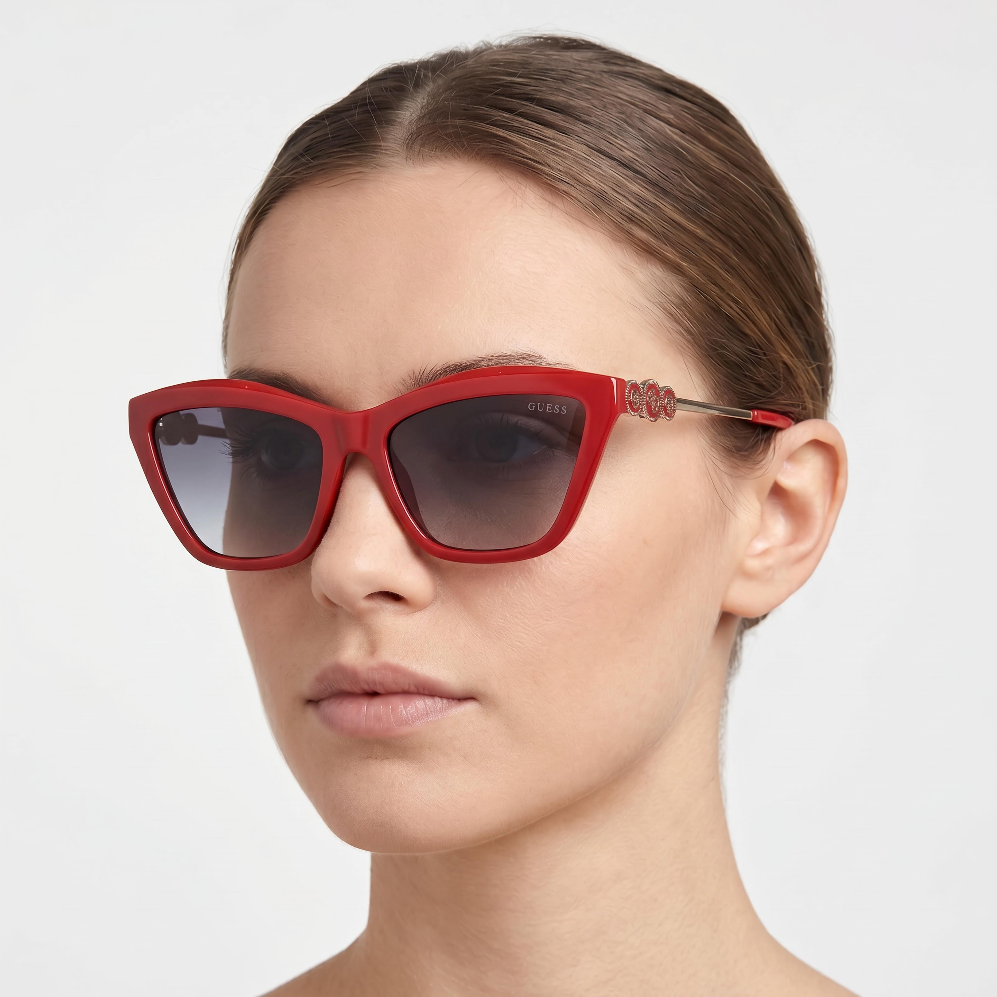 GUESS Women's Cat-eye Signature Plastic Sunglasses Red Smoke Gradient 100% UVA & UVB Protection 56-17-140mm, Photo 5
