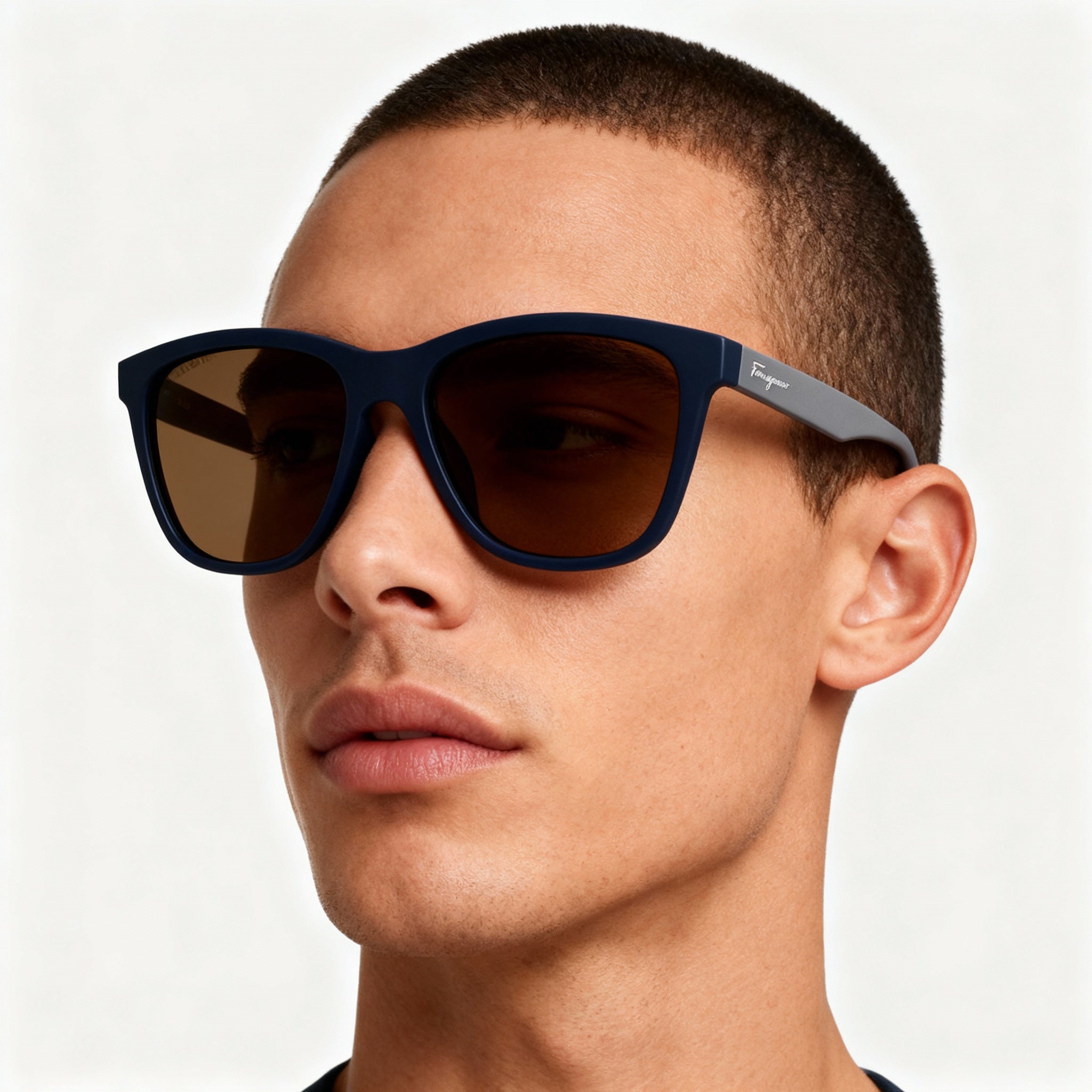 Salvatore Ferragamo SF998S Unisex Modified Rectangle Acetate Sunglasses 57mm Matte Blue Frame, Brown Lens, Photo 4