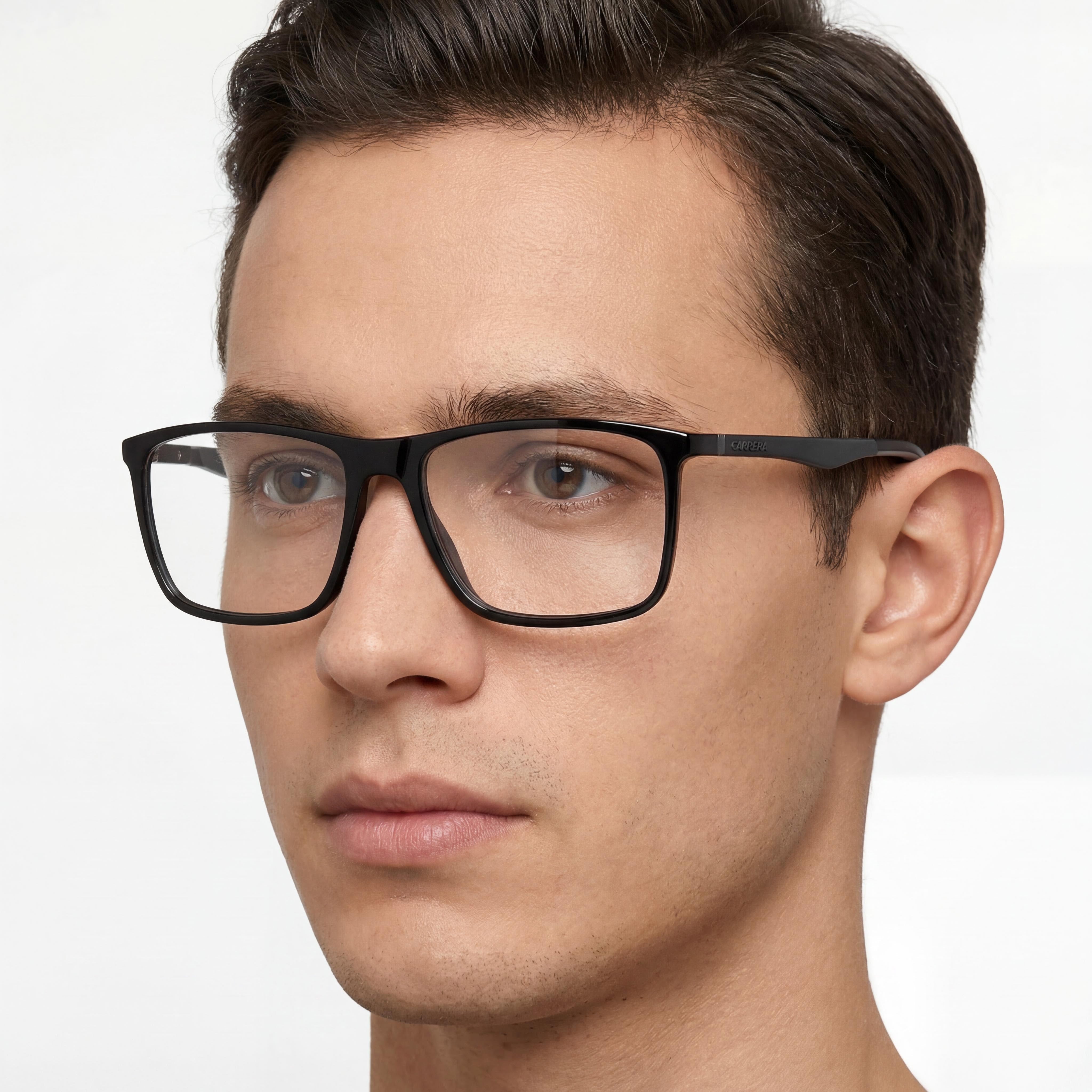 Gafas ópticas unisex Carrera 8862 con montura de plástico negro y lentes de demostración de policarbonato, 55 mm de ancho de lente, Photo 3
