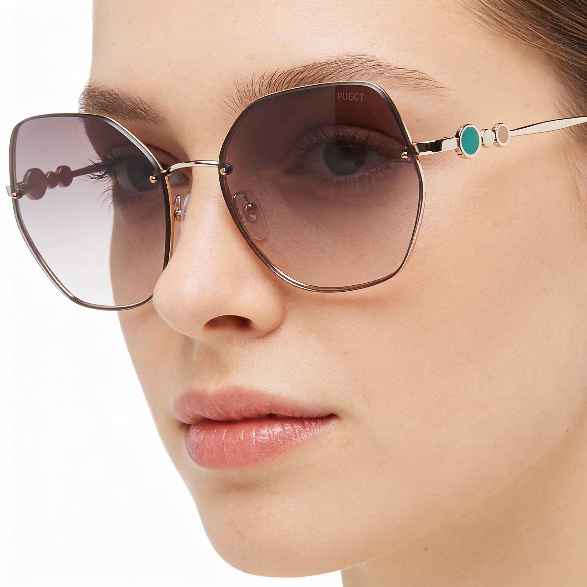Emilio Pucci EP0177 Women's Square Gold Metal Frame Sunglasses with Brown Polycarbonate Lenses 60mm, Photo 3