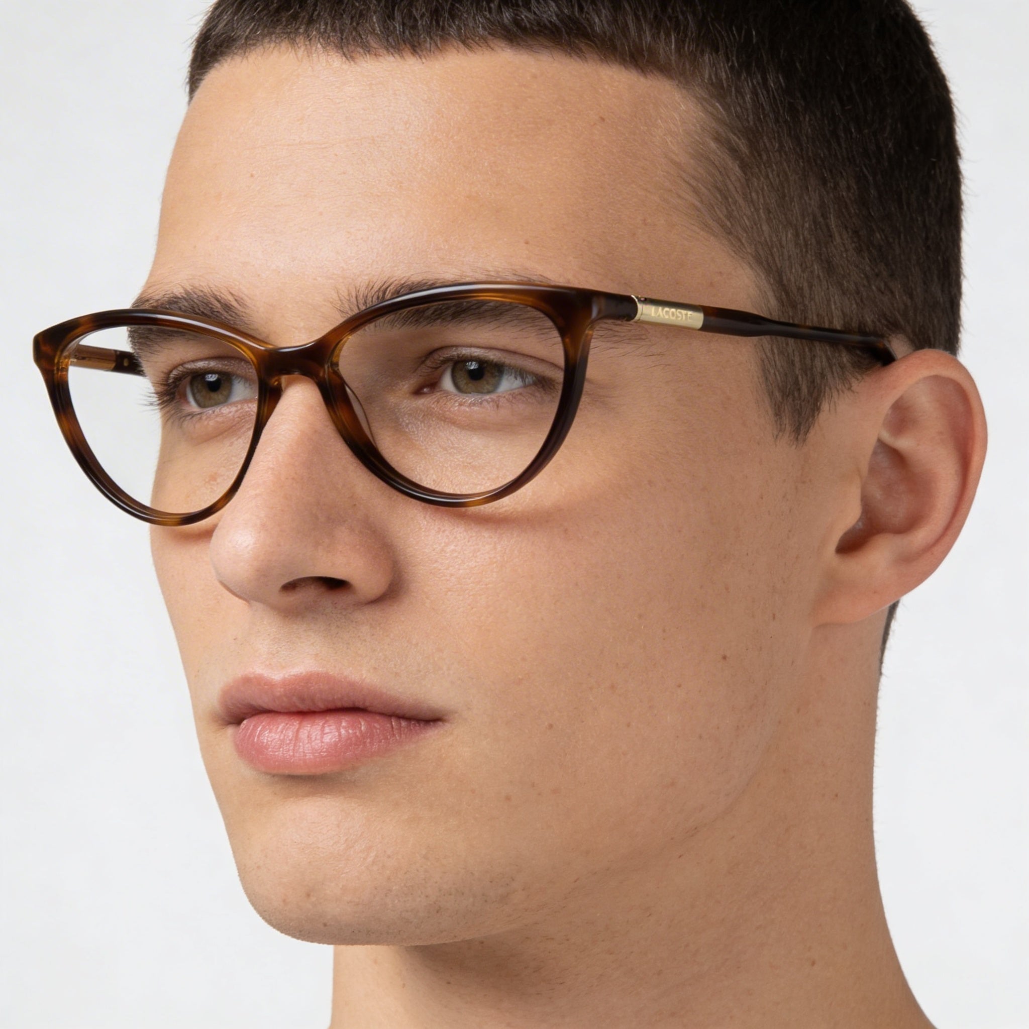 Montura de gafas Lacoste Modern para hombre, fabricada en acetato color Habana, con lente de 54 mm de ancho., Photo 4