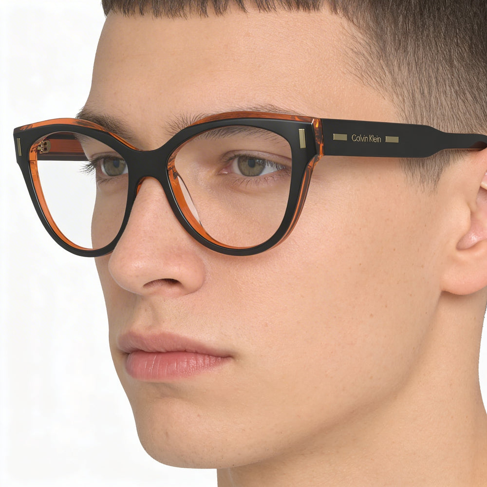 Calvin Klein Modern Unisex Eyewear, Black/Brown Frame with Polycarbonate Lenses, 53mm