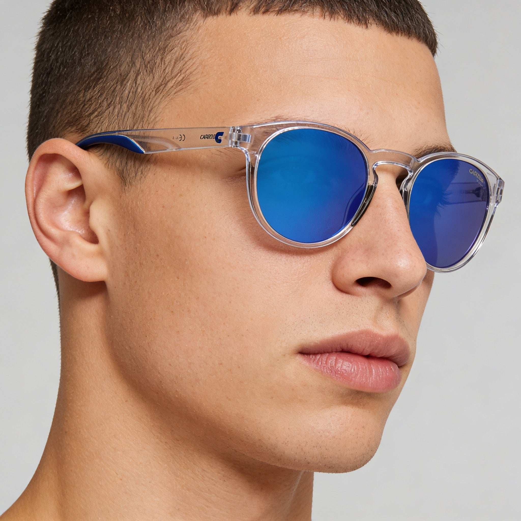 Gafas de sol Carrera 8056/S unisex con montura de propionato blanco transparente, multicapa azul, protección 100 % UV, 51 mm, Photo 4