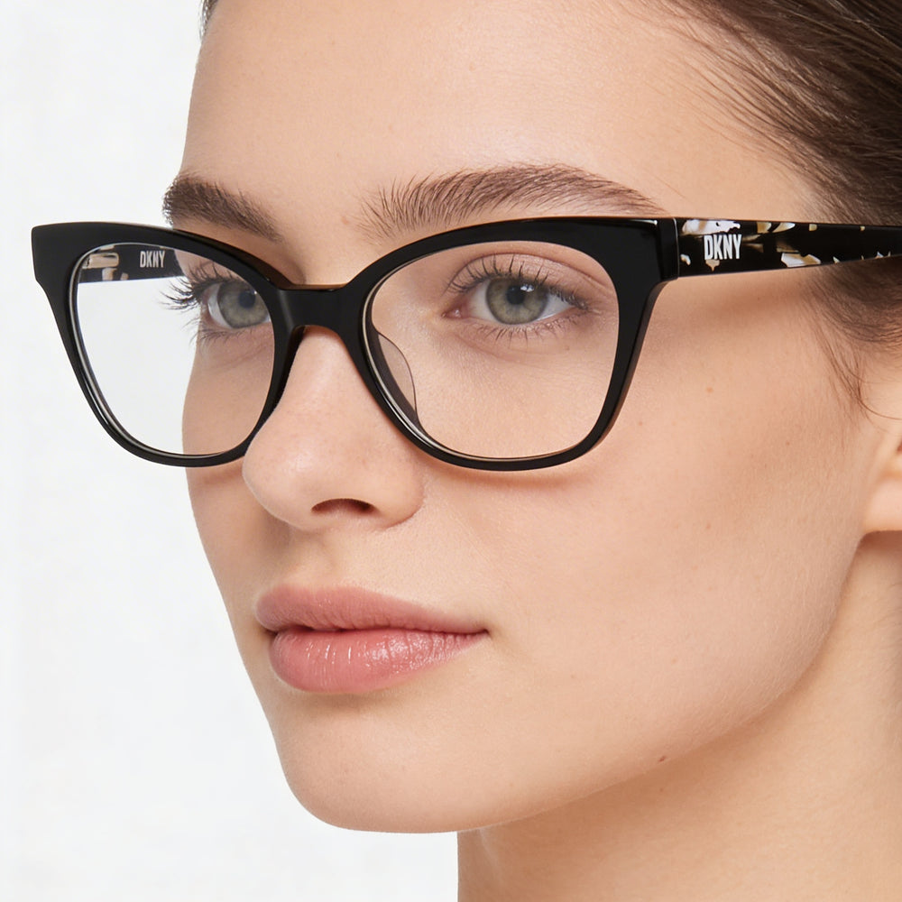 DKNY Women's Classic Style Eyeglasses, Black Acetate Frames, Polycarbonate Lenses, Size 52-17-140mm