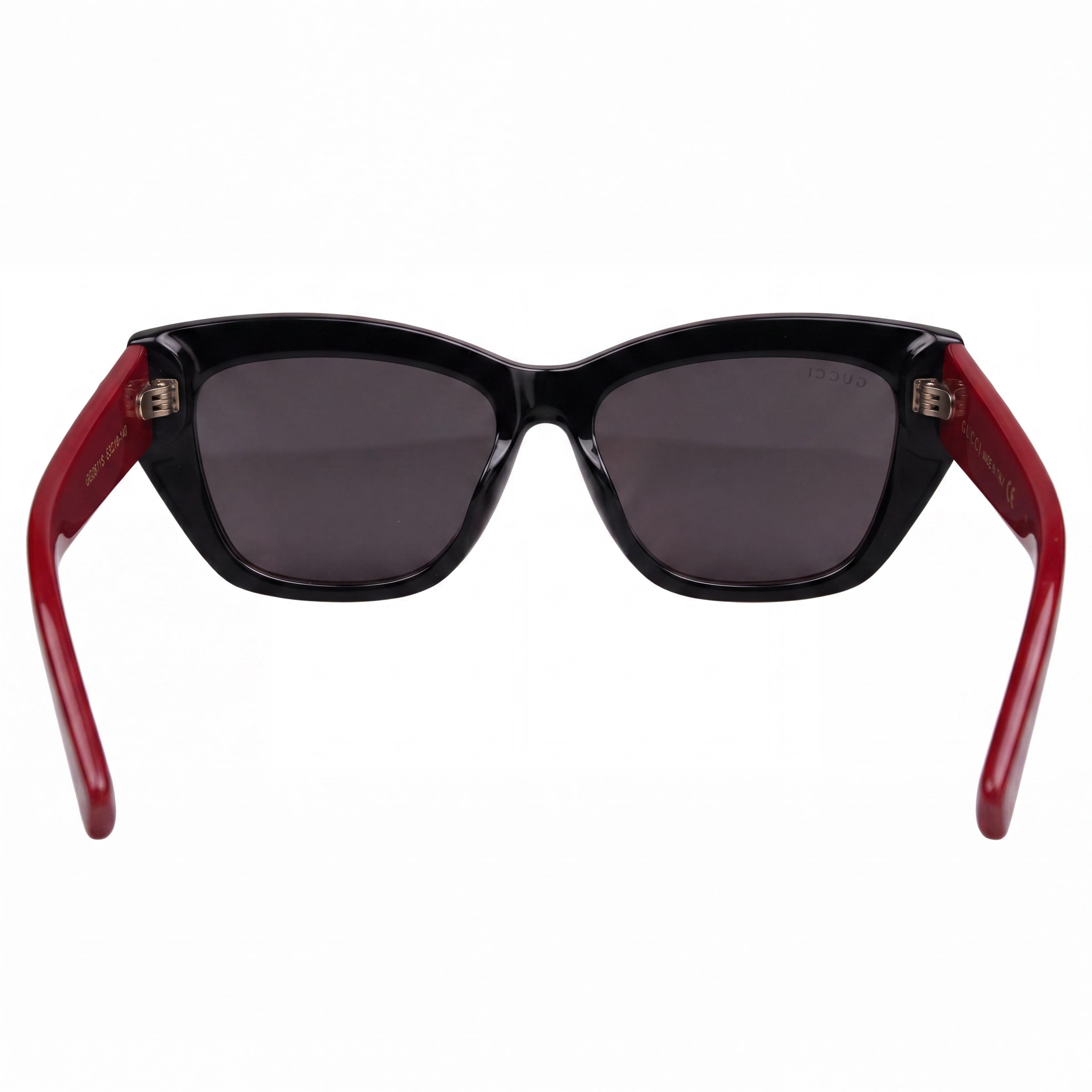Gucci GG1844SA Unisex Full Rim Cat Eye Black, Grey & Red Recycled Acetate Frame Black Lens Sunglasses 55mm, Photo 4