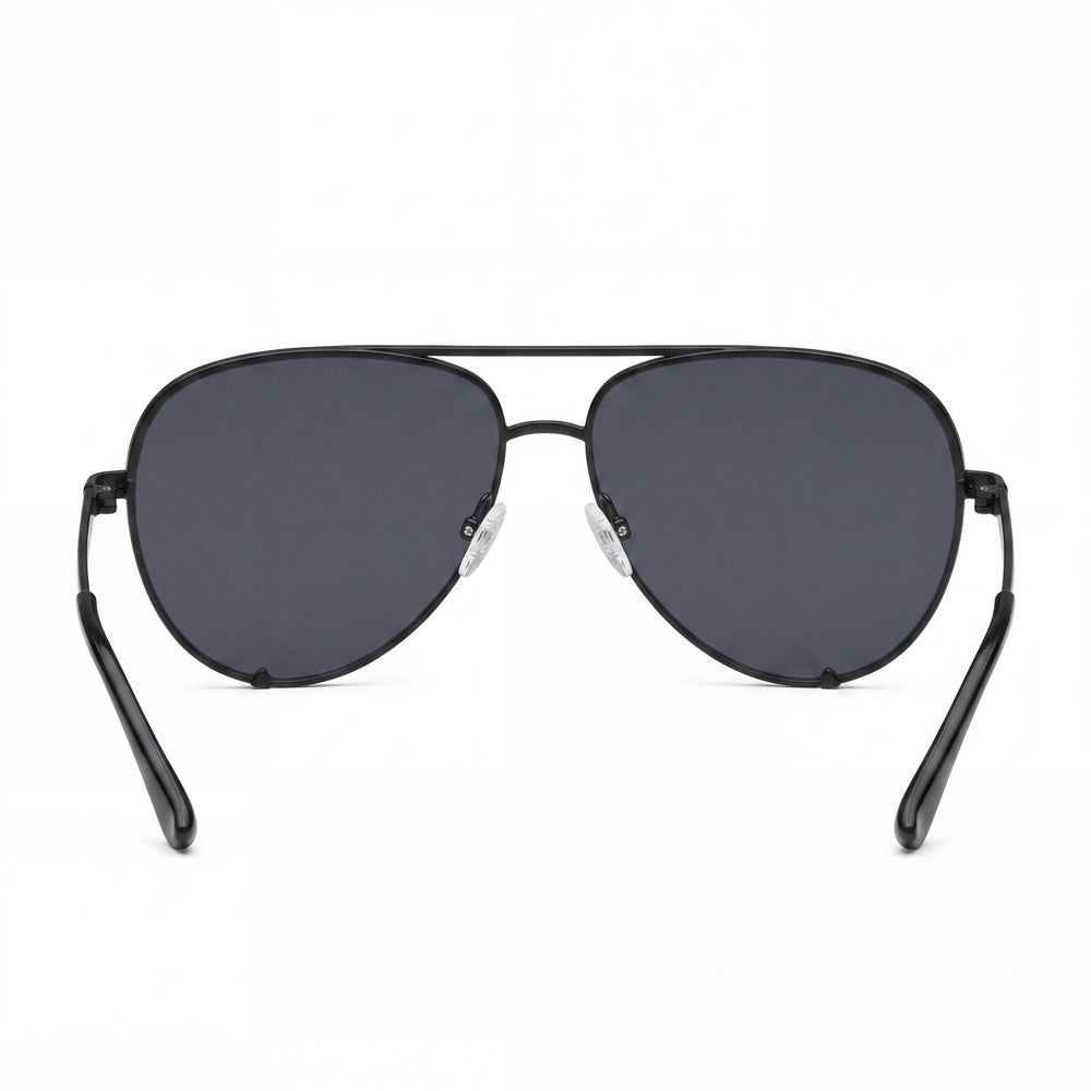 Gafas de sol aviador polarizadas Quay Australia High Key extragrandes unisex de metal negro con lentes ahumadas, 100% protección UV, 64 mm