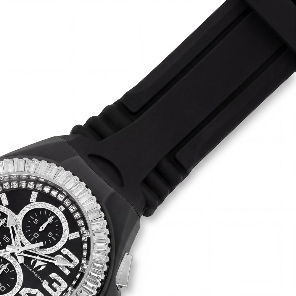 Technomarine Cruise TM-121180 Unisex Chronograph Quartz Silver Stainless Steel 45mm Watch with Black Dial & Silicone Strap