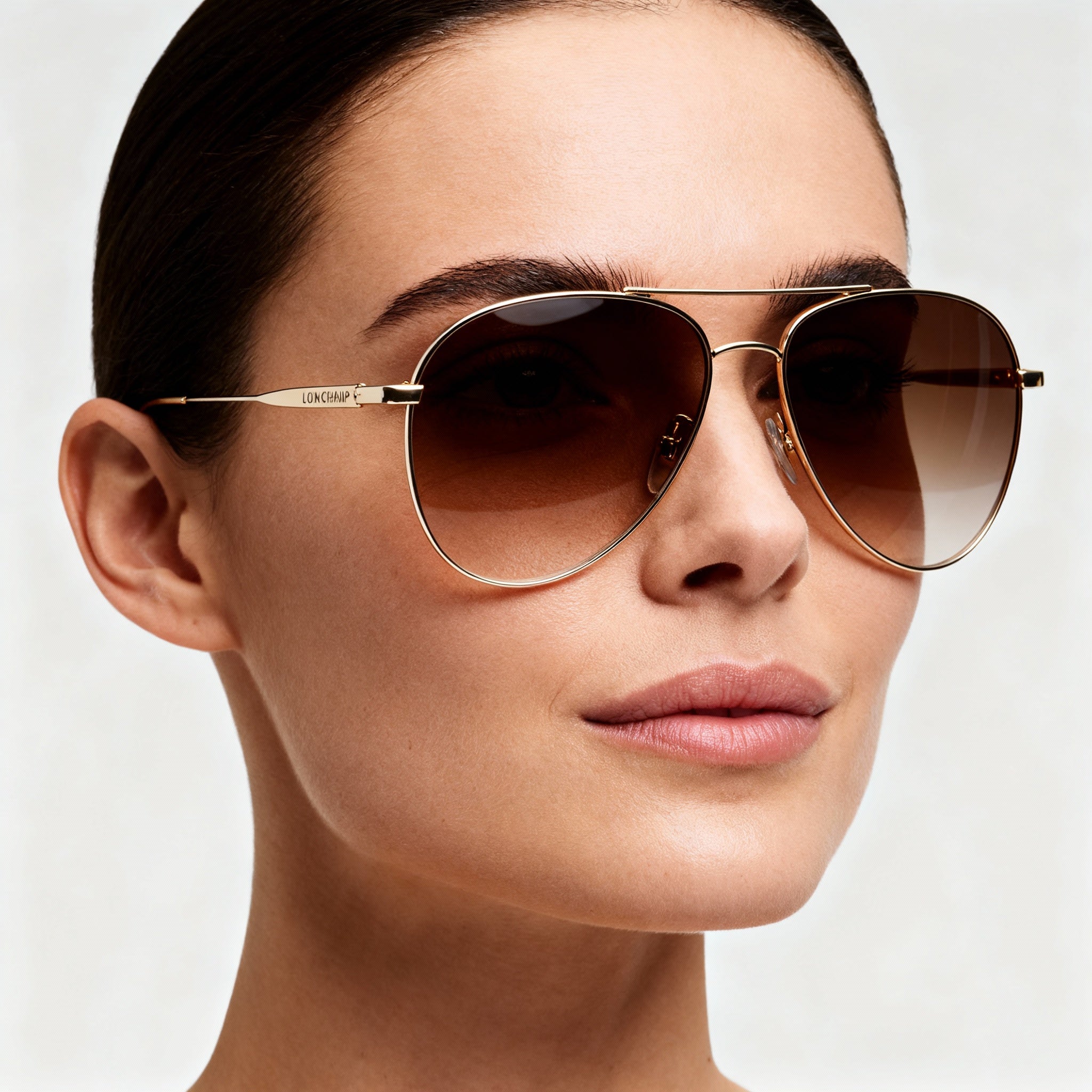 Longchamp Modern Women's Metal Pilot Sunglasses, Golden-brown Frame, Gradient Brown Lenses, UV400, 59mm, Photo 4