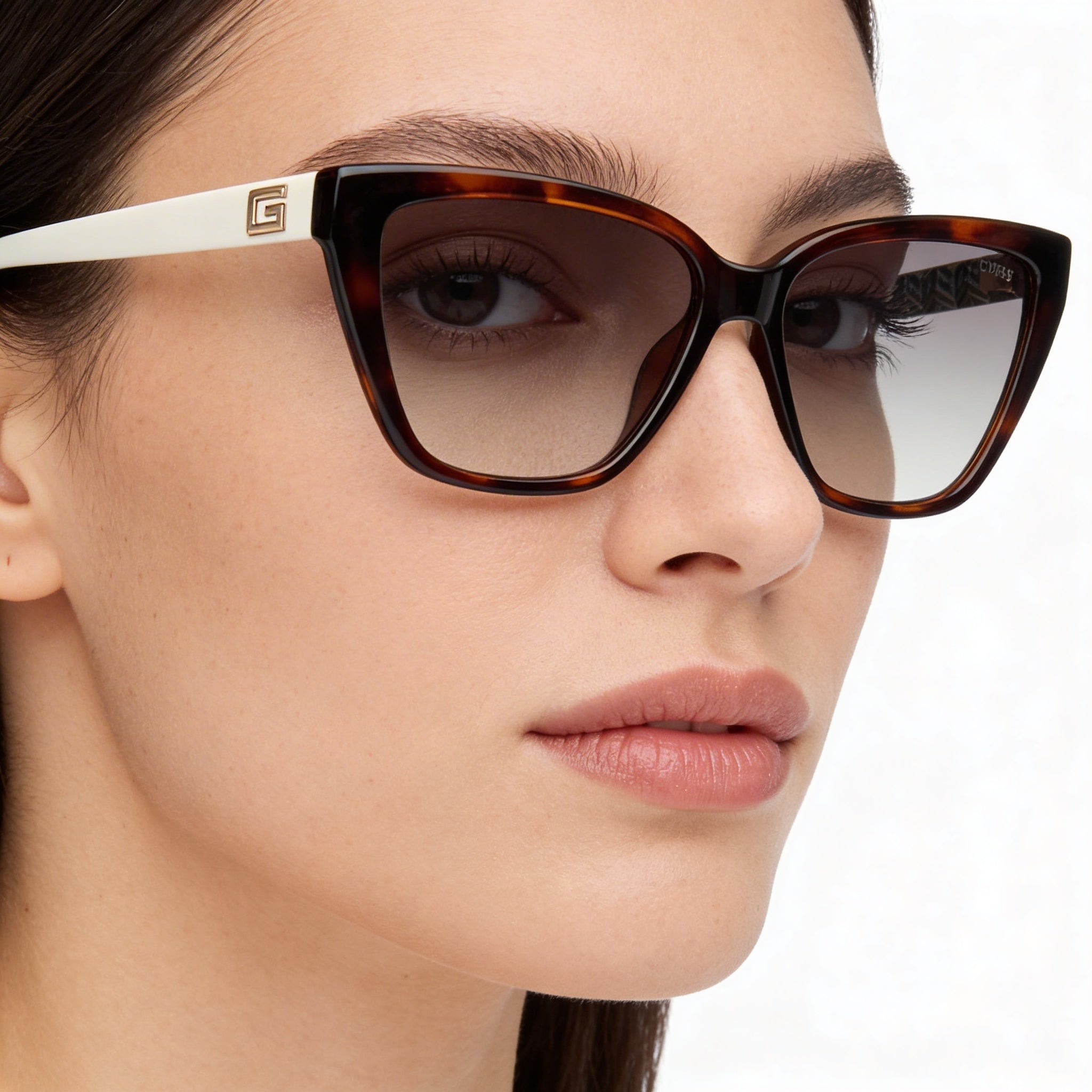 Gafas de sol de ojo de gato Guess GU7919/S para mujer, acetato habana oscuro, protección UV, lentes verdes degradadas 58-15-140, Photo 5