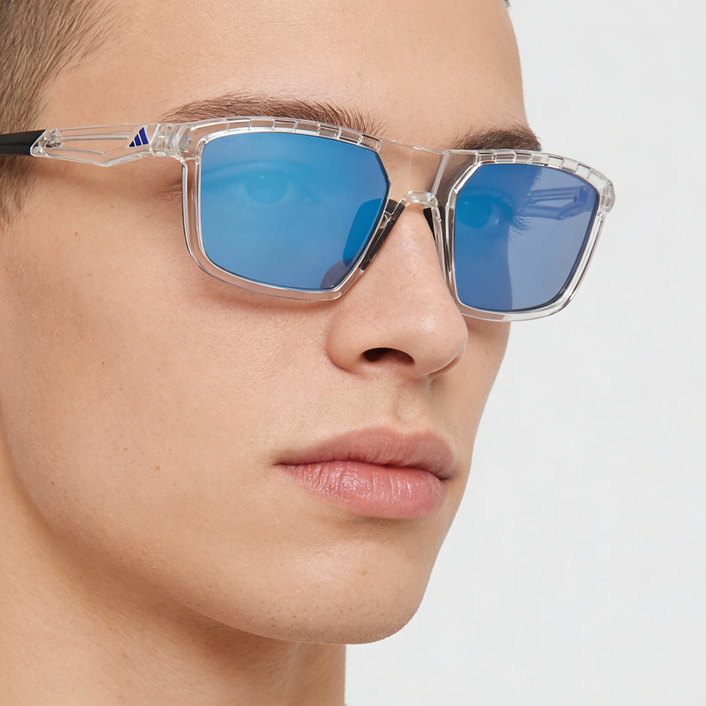 adidas Casual Unisex Crystal Plastic Blue Mirror Polycarbonate UV 400 Non-Polarized Sunglasses 57-20-130