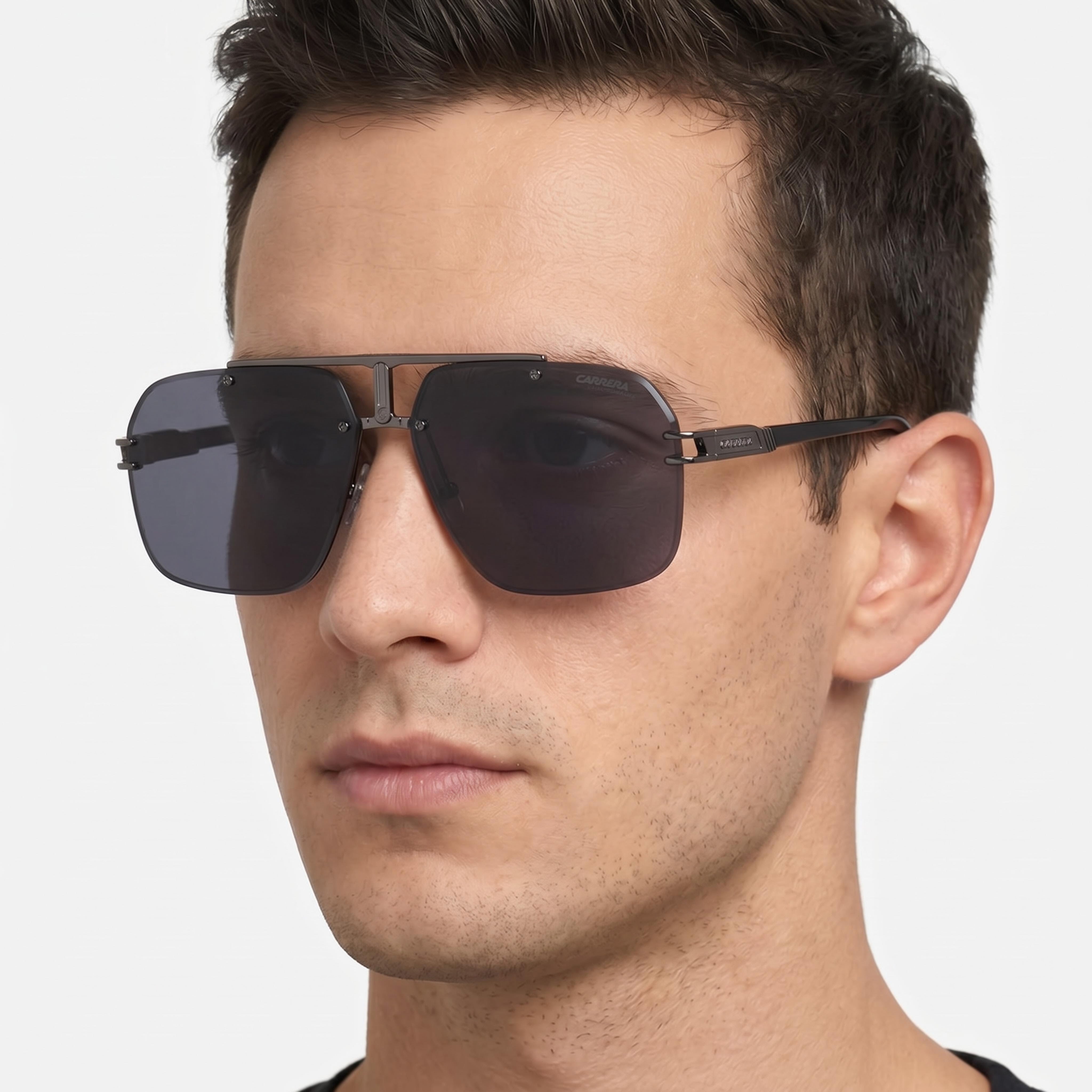 Gafas de sol de metal negro rutenio oscuro para hombre Carrera Casual con lentes de policarbonato grises, protección UV 400, 63mm, Photo 4
