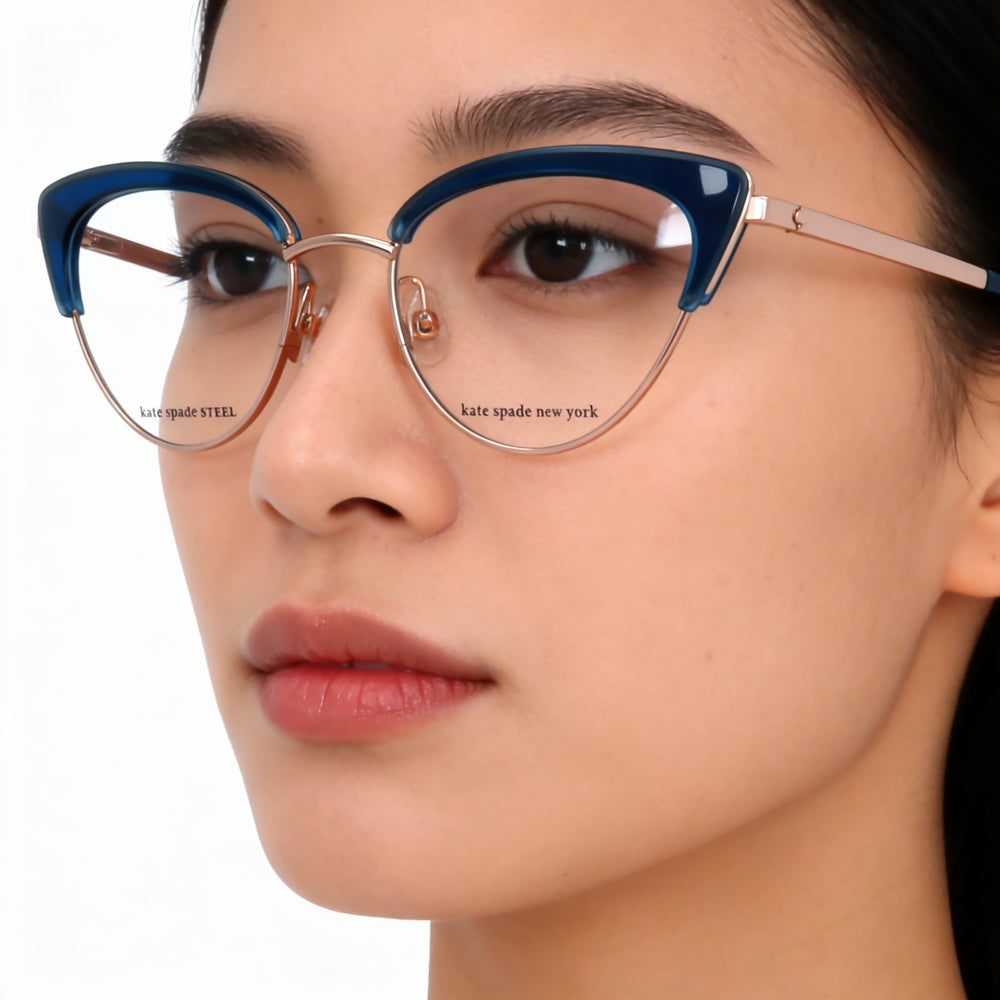 kate spade new york Jailyn Gafas de Metal Cat Eye de Moda para Mujer Armazón Azul/Dorado, Lente de 50 mm, Puente de 18 mm, Patilla de 140 mm