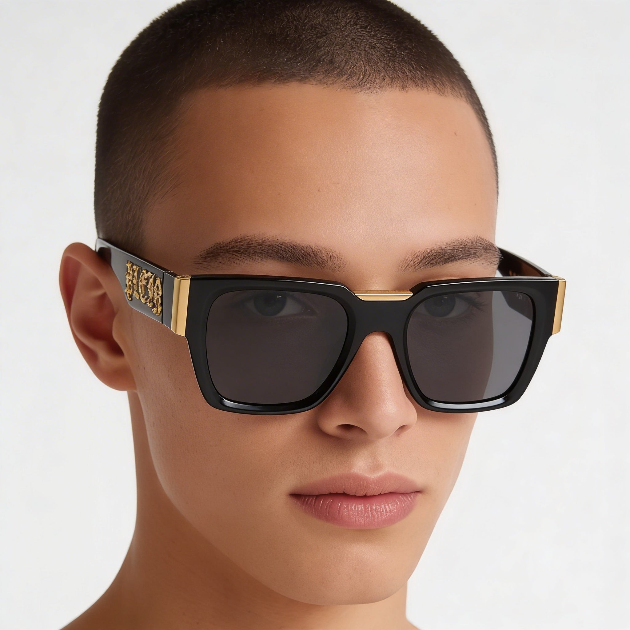 Gafas de sol Philipp Plein Spp095m unisex con montura de plástico negra brillante, sin polarizar, protección UV, 52 mm, Photo 2