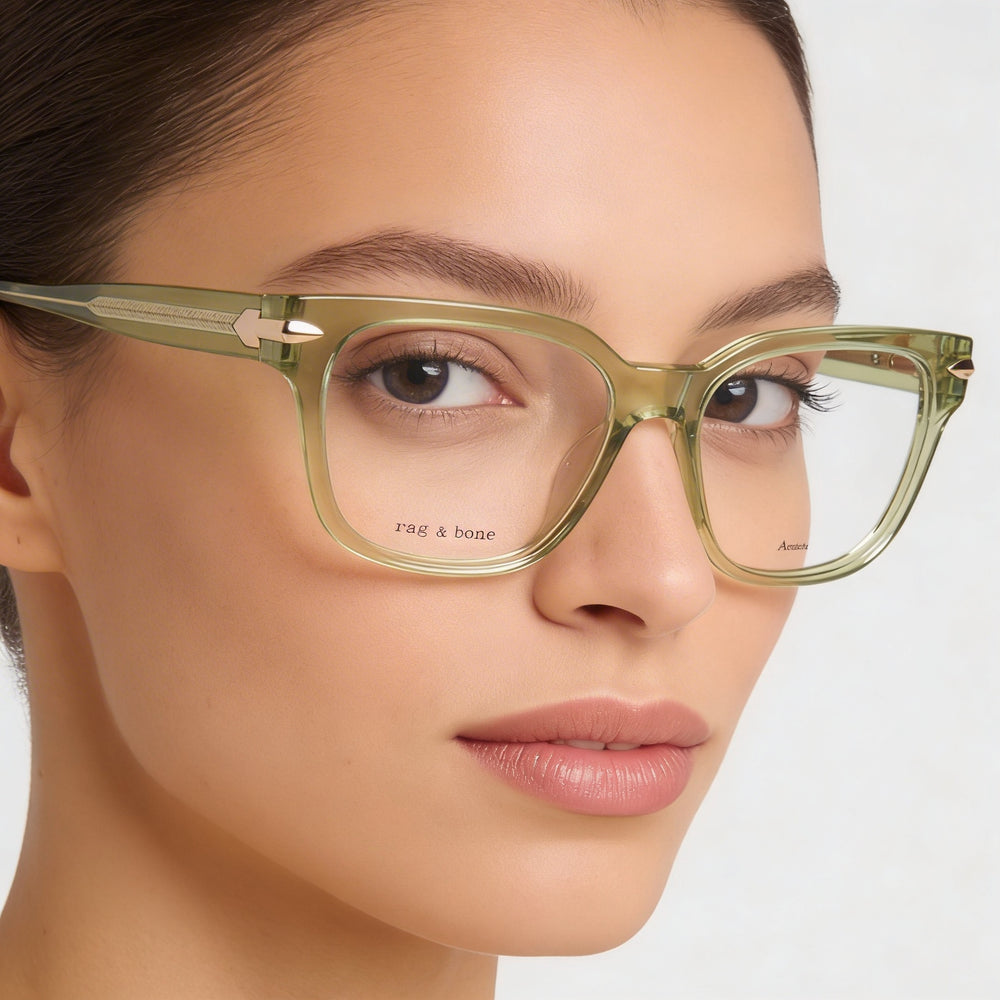 Rag & Bone Casual. Gafas de Acetato Verdes para Mujer con Ancho de Lente de 55 mm, Ancho de Puente de 17 mm, Longitud de Patilla de 140 mm