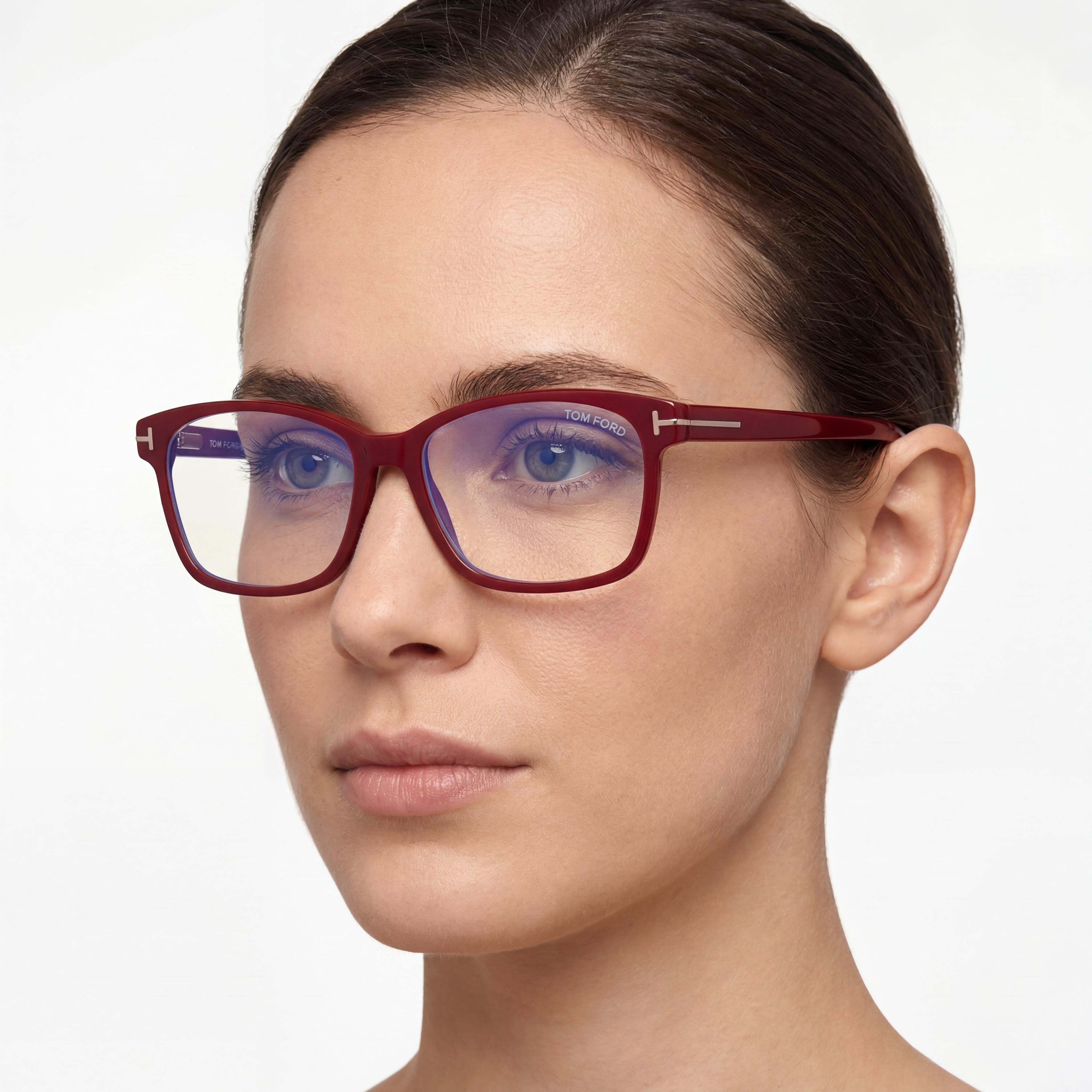 Tom Ford Ft5713-b Women's Shiny Clear Pink Plastic Frame Eyeglasses with Blue Block Lenses 53mm, Photo 4