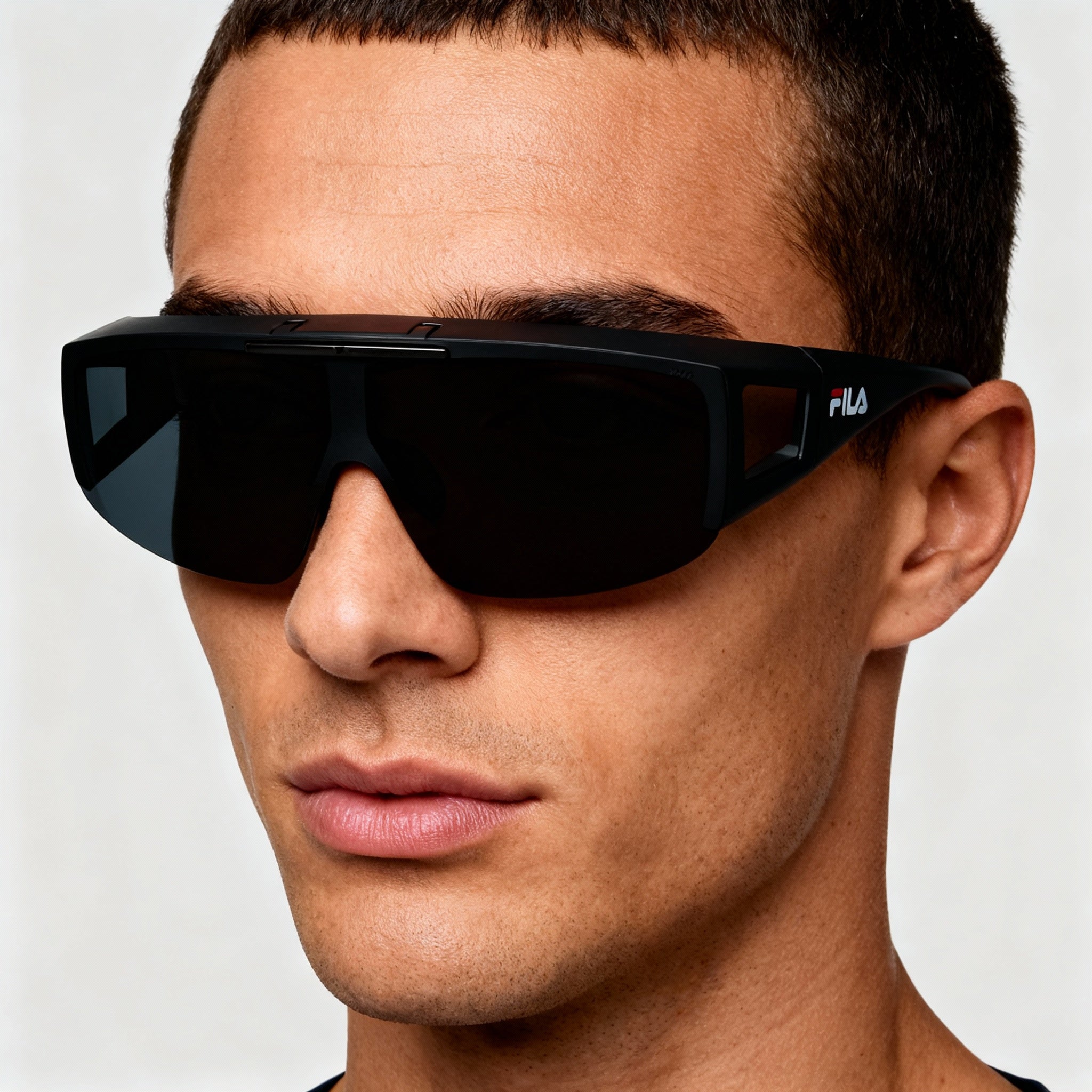 Fila Modern Unisex Matte Black Injected Frame Sunglasses with Non-Polarized Smoke Polycarbonate Lenses & UV Protection, Photo 4