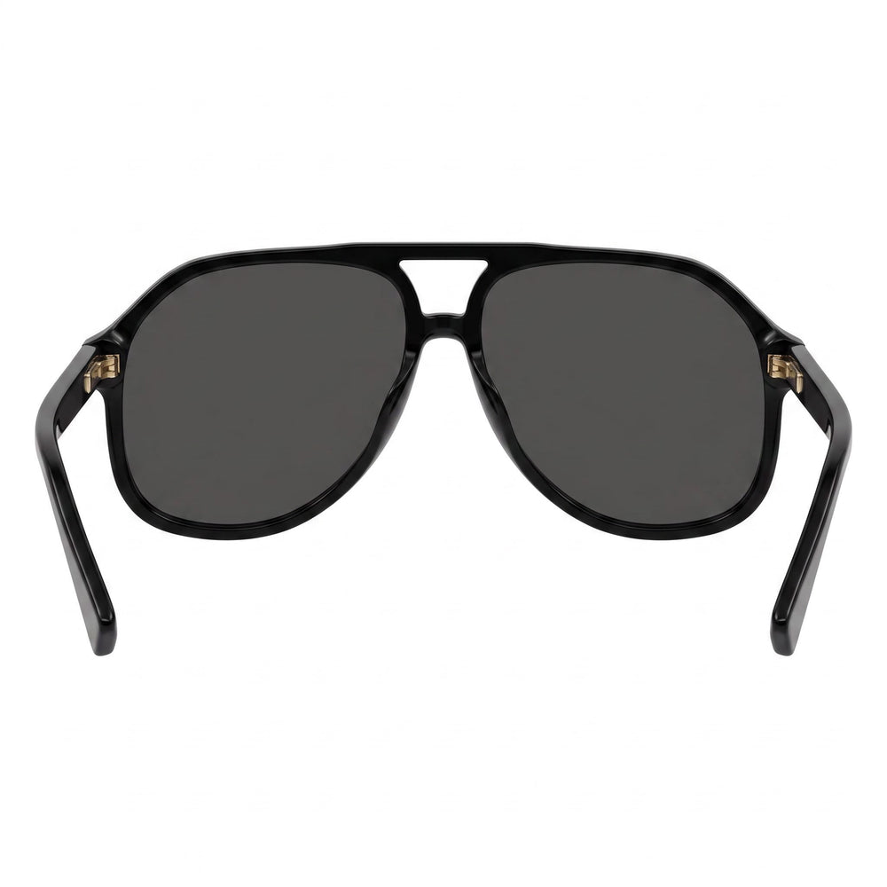 Gucci Men's GG1042S Pilot Non-Polarized Prescription-Ready Sunglasses, Black Gold Logo Plastic Frame, Grey Lenses 60mm