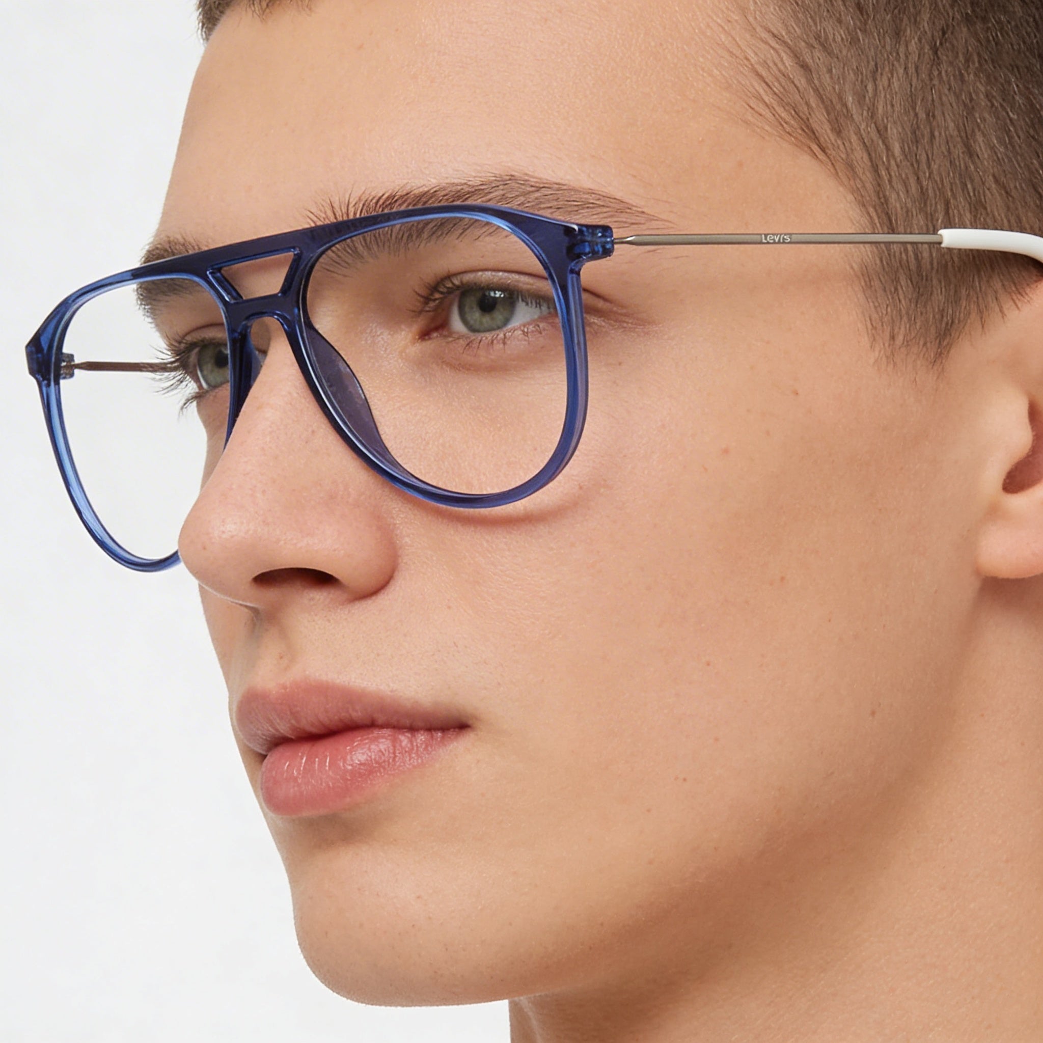 Gafas de vista Levi's Lv 1000 unisex estilo aviador con montura de poliamida azul y blanca. Medidas: 55-16-150, Photo 4