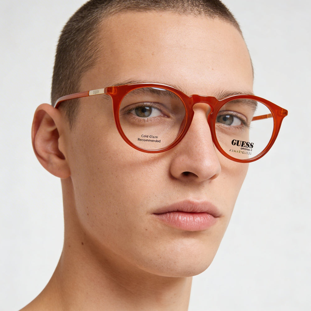 Guess GU8236 Unisex Oval Full Rim Eyeglasses with Orange Injected Plastic Frame & Clear Demo Lenses 50mm