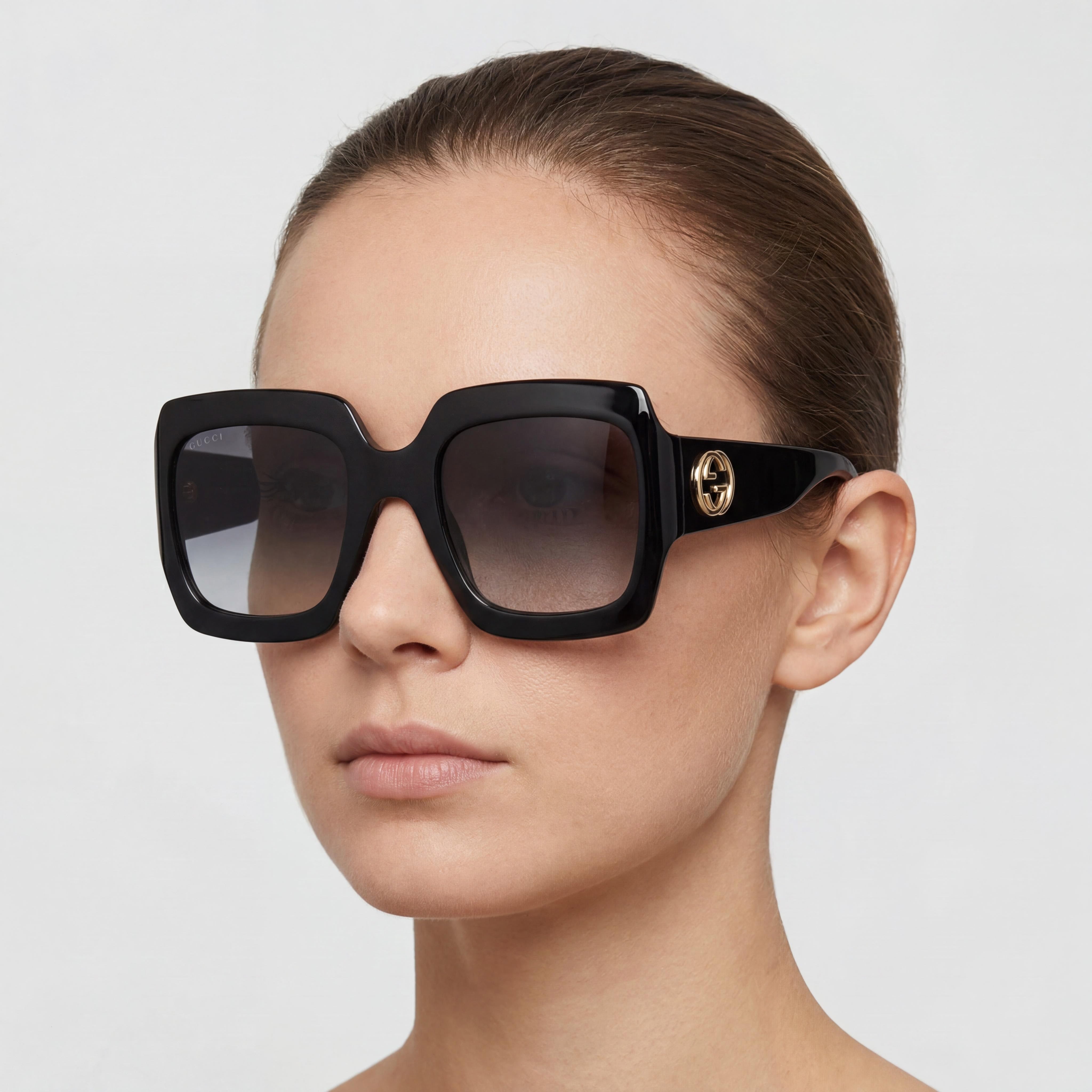 Gucci Classic Women's Plastic Frame Sunglasses Black Grey Gradient Non-Polarized 54-25-48mm, Photo 4