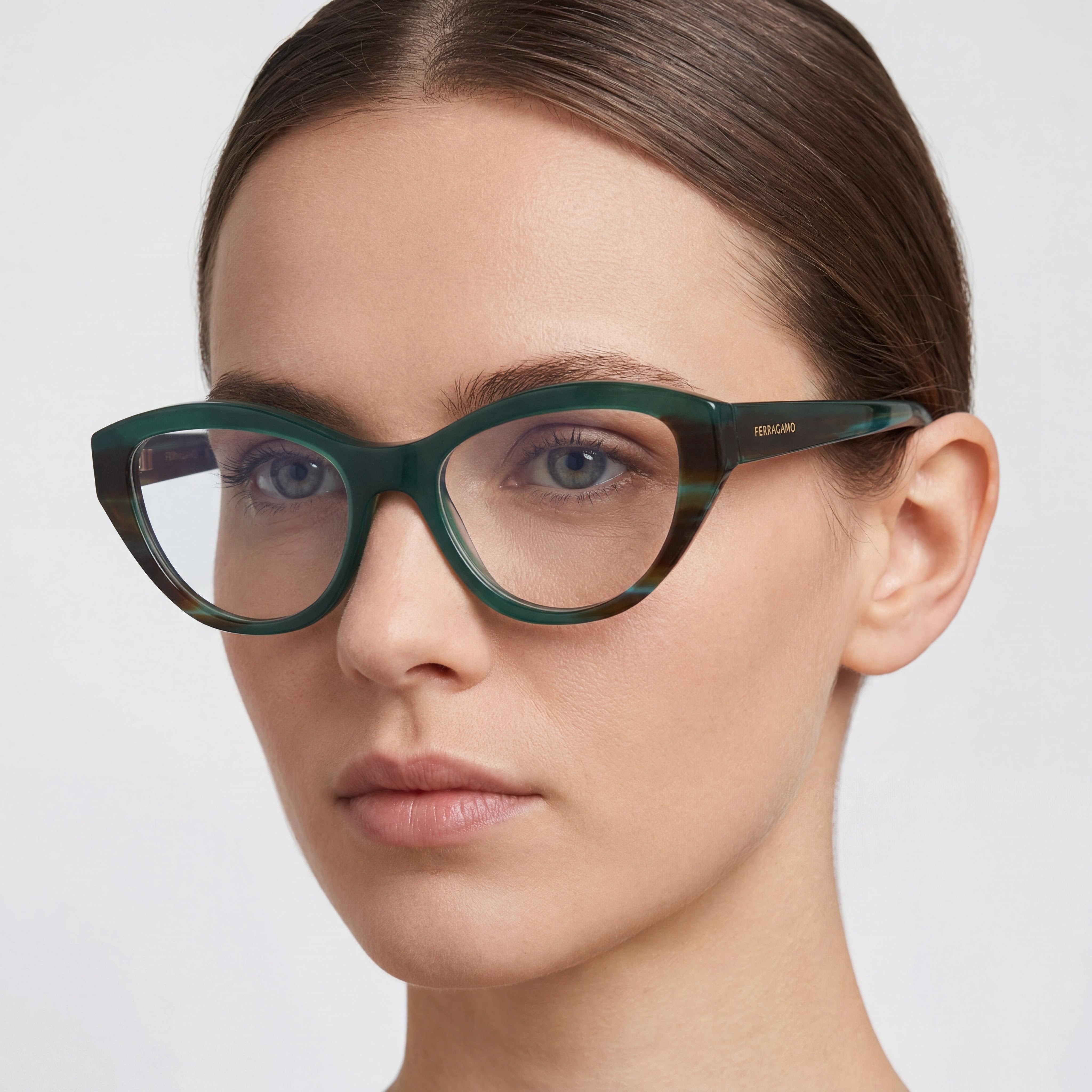 Gafas Ferragamo Sf3011 para mujer de acetato verde opalino a rayas verdes y policarbonato transparente de 53 mm, Photo 5
