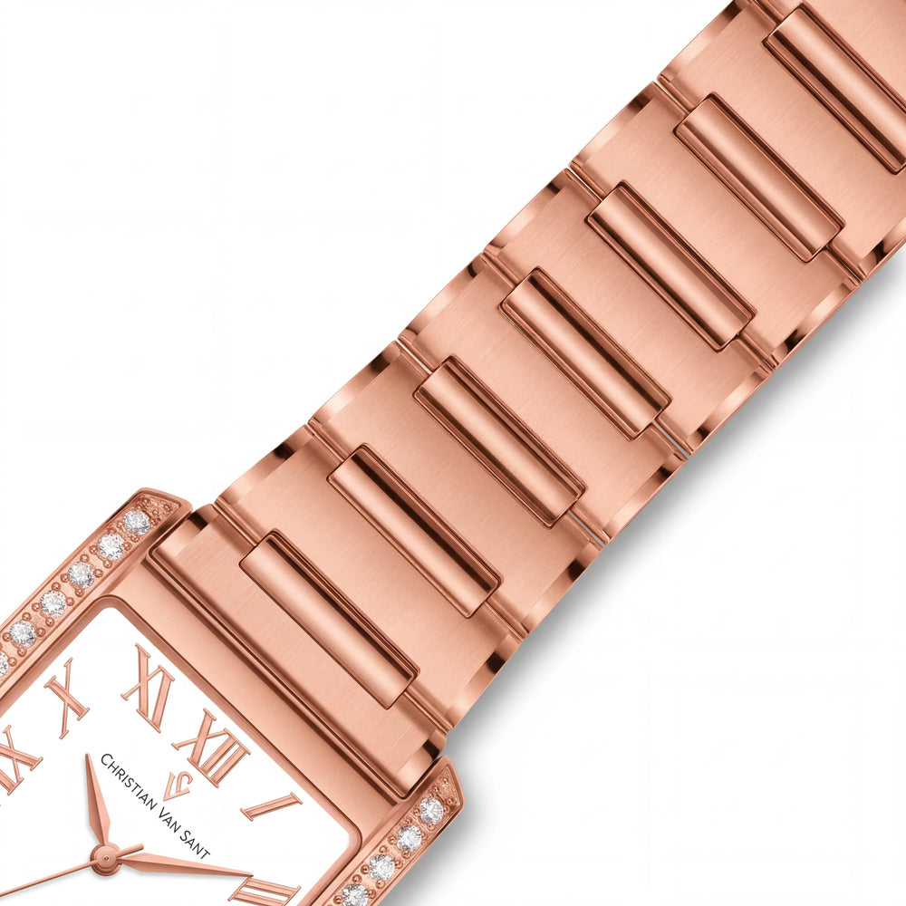 Christian Van Sant CV1287 Women's Rose Gold Tone Stainless Steel Square Quartz Watch, White Dial, 20mm