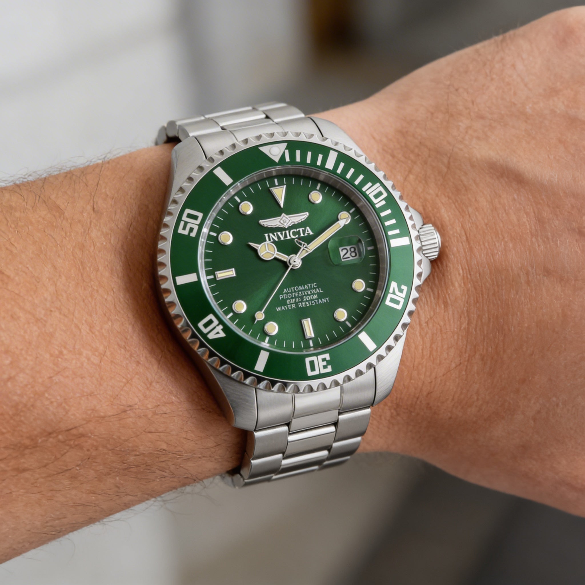 Invicta Men's Pro Diver 35719 Automatic Stainless Steel Green Dial Watch, Glow In The Dark, 47mm, 20 Bar, Photo 3