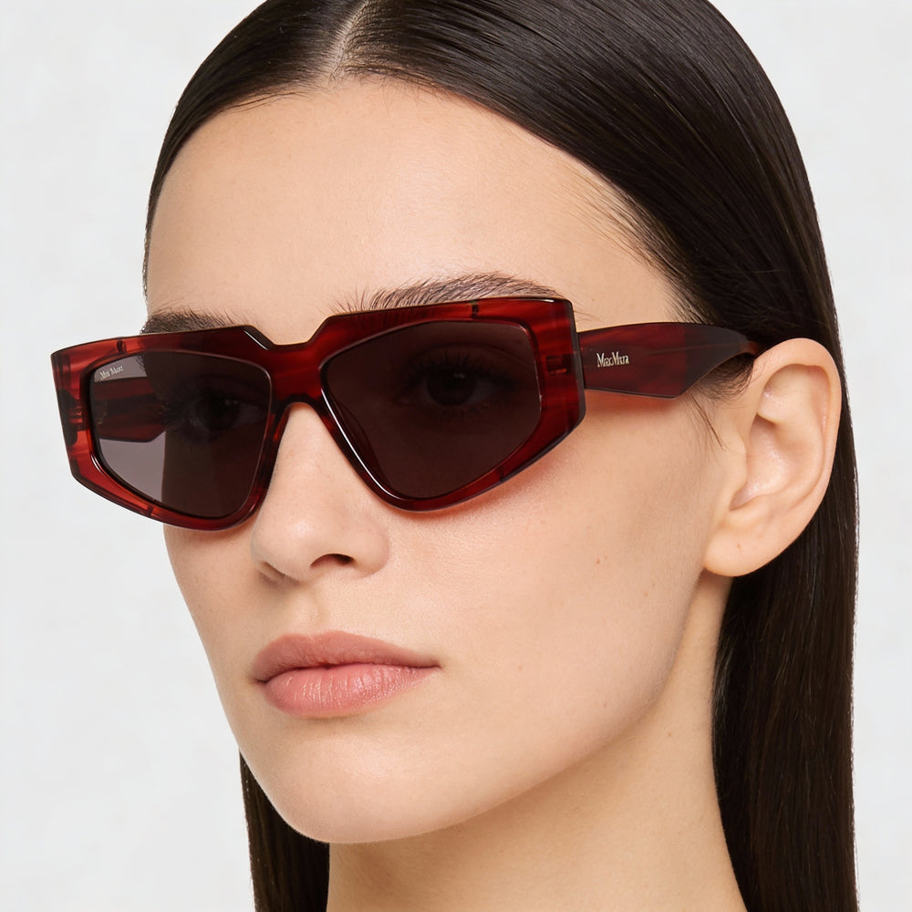 MaxMara Mm0125 Women's Acetate Red Striped Frame with Smoke Polycarbonate Lenses, Size 58-13-140 Eyewear