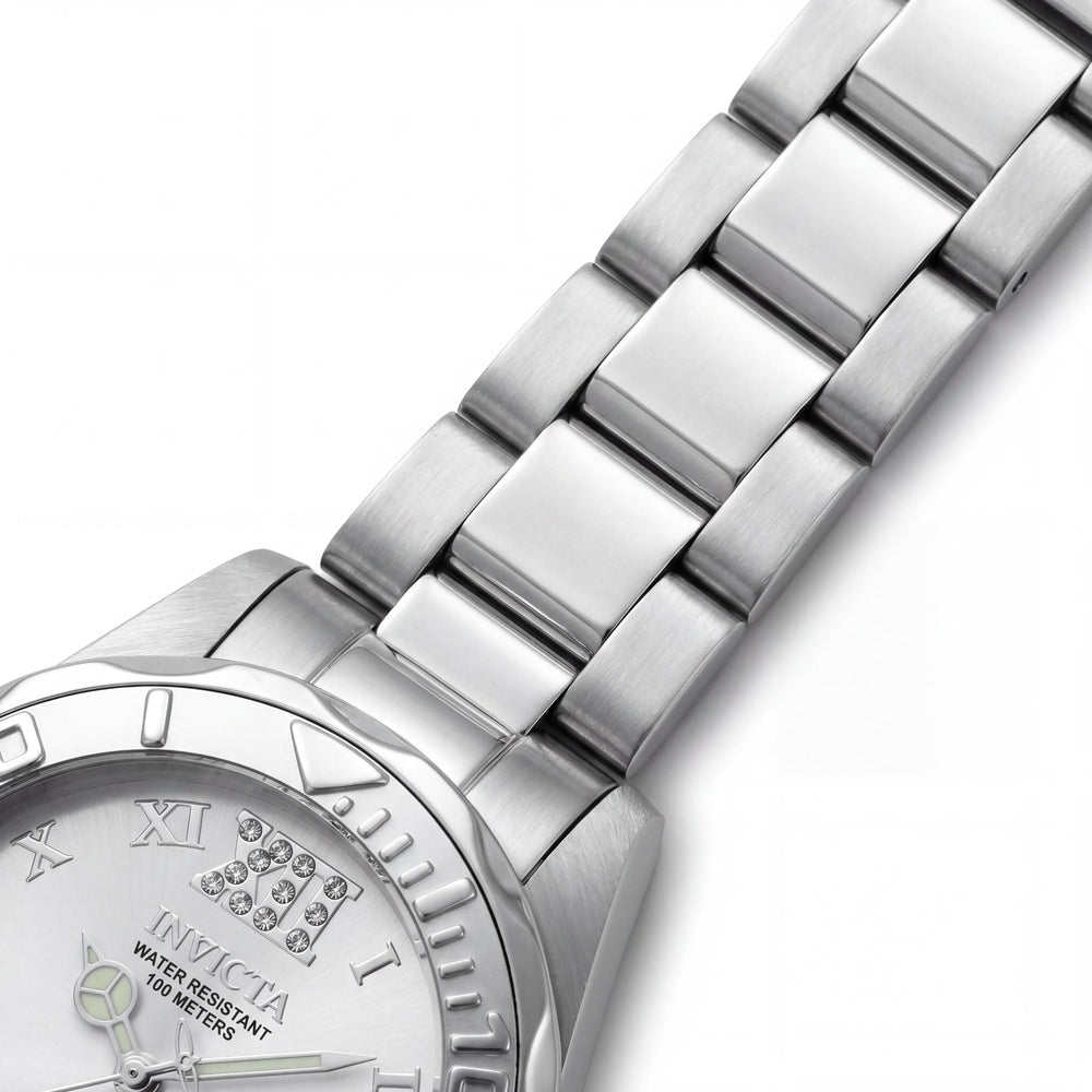 Invicta Reloj Analógico de Cuarzo Angel 14396 para Mujer, de Acero Inoxidable Tono Plateado con Esfera Acentuada con Cristales, 38 mm