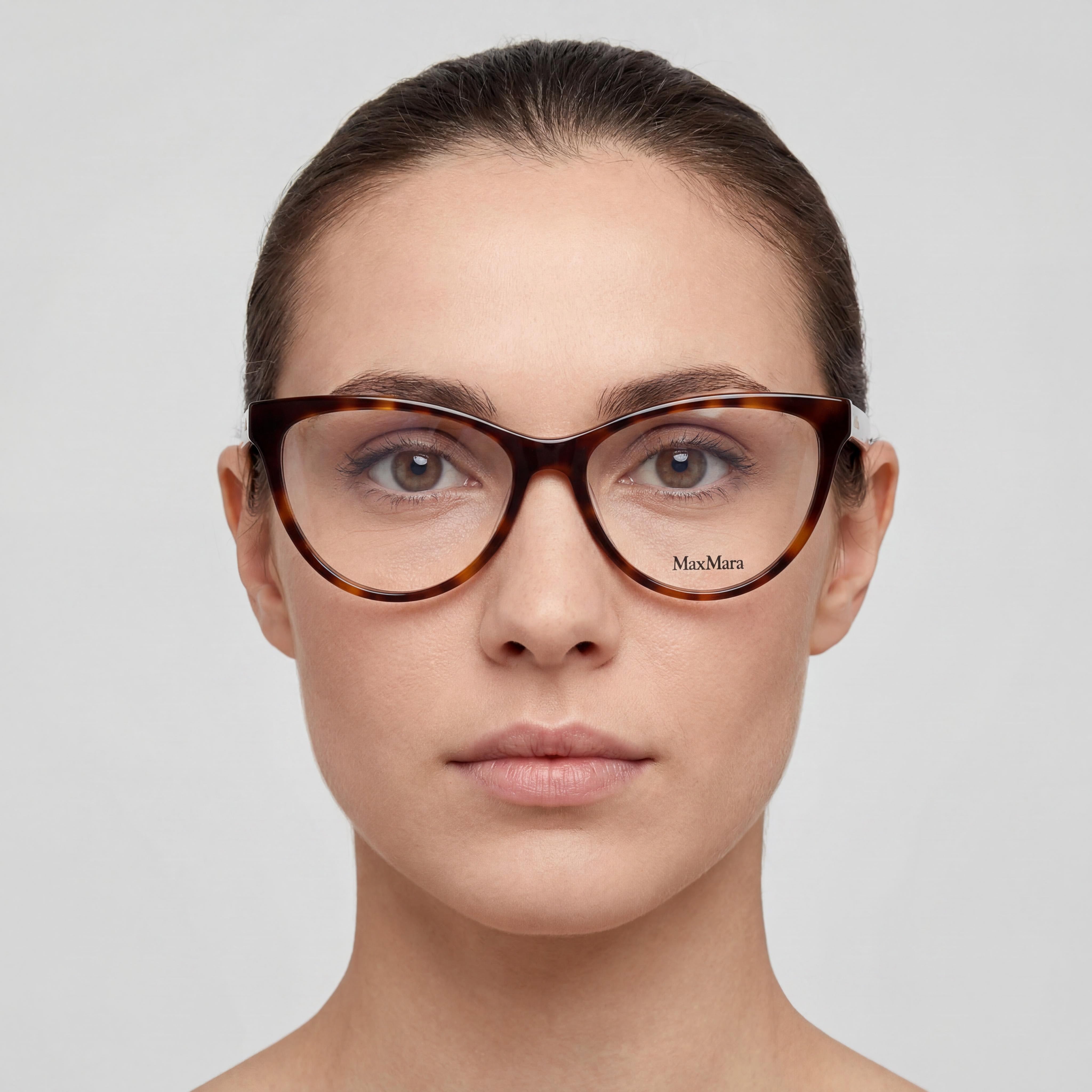 MaxMara Gafas de Mujer Modernas Ojo de Gato de Plástico Color Tortuga Oscuro Pantografiado Sin Graduación 55mm, Photo 4