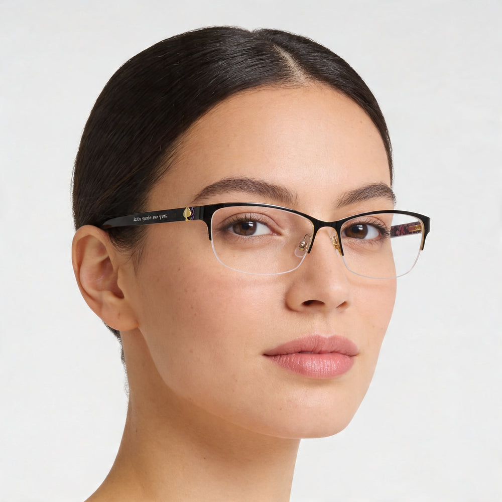 kate spade new york Modern Women's Black Stainless Steel Rectangle Semi-Rimless Frame Eyeglasses 51mm