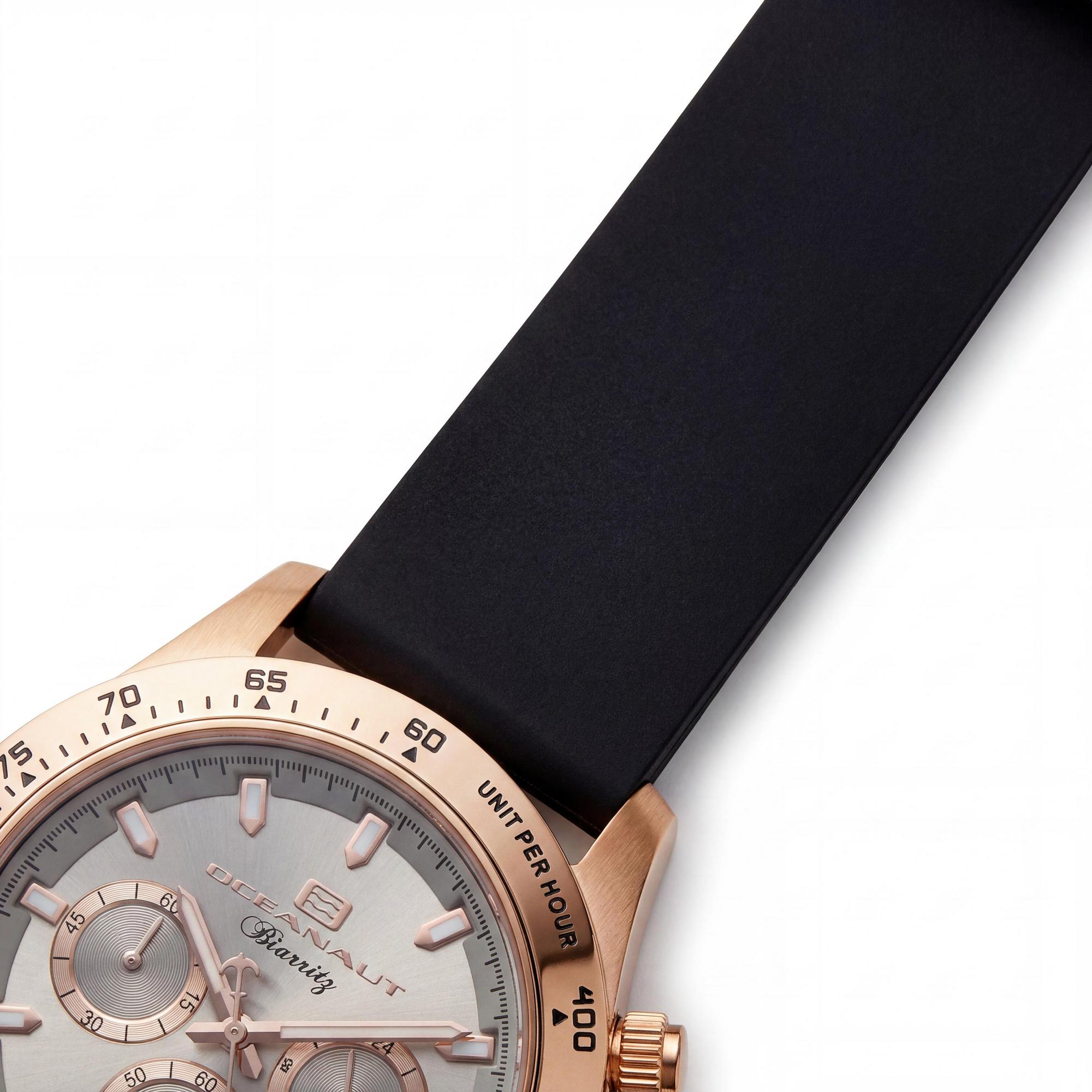 Reloj Oceanaut Biarritz para hombre, cronógrafo, esfera plateada, caja de acero inoxidable, correa de caucho, resistente al agua, 44 mm, Photo 3