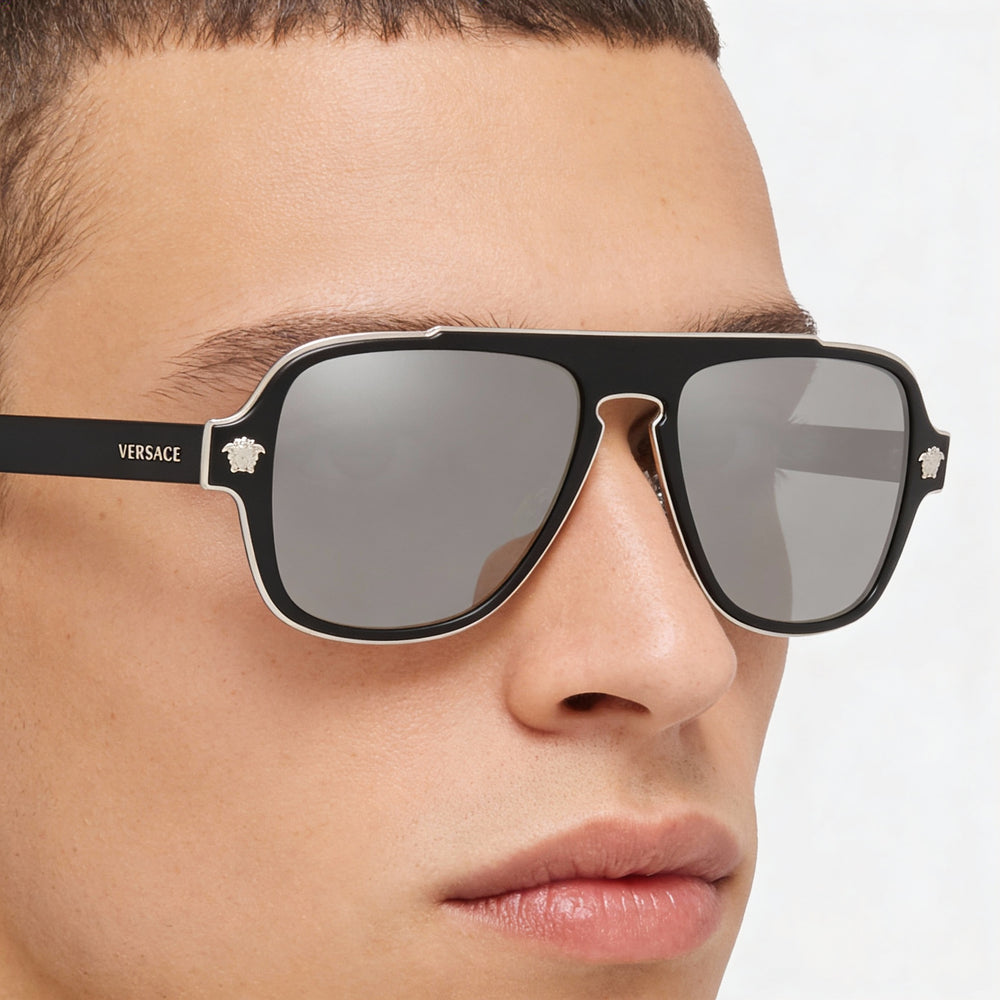 Versace VE2199 Unisex Black Dark Grey Composite Sunglasses Grey Polarized Gradient UV Lenses 56mm