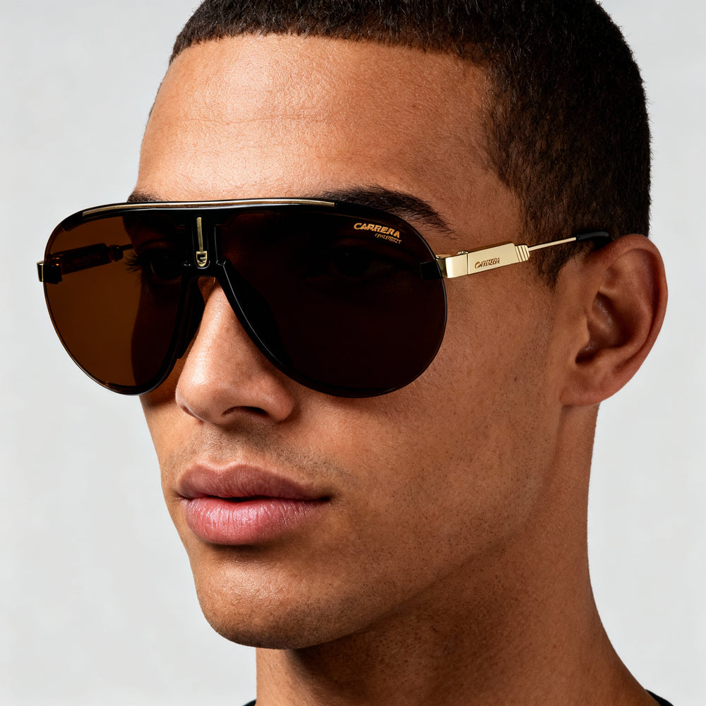 Gafas de sol Carrera Sporty Classic unisex, color negro, dorado, marrón claro, lentes grises, policarbonato no polarizado, 99-01-135