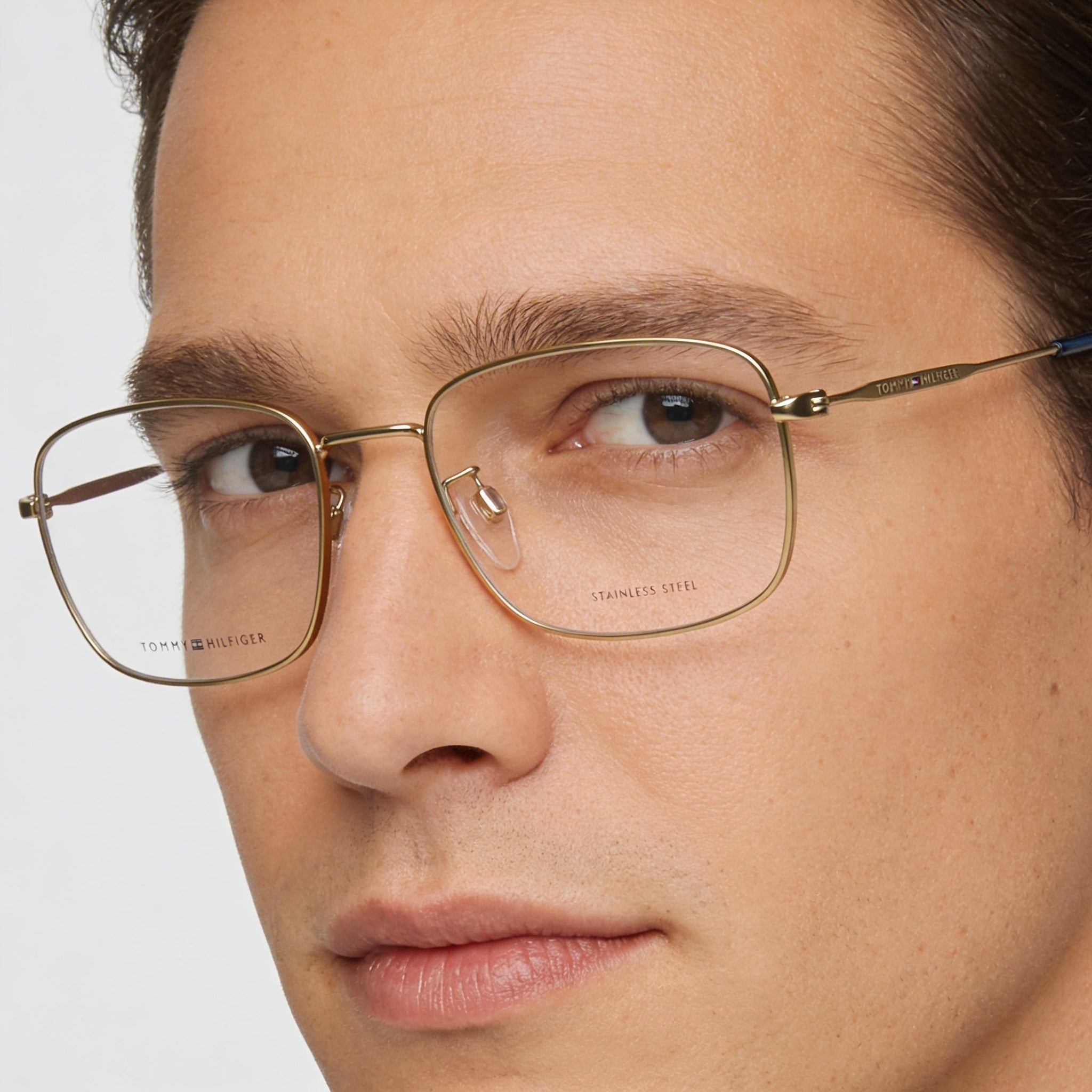 Tommy Hilfiger Casual Men's Matte Gold Alloy Steel Frame with Polycarbonate Lenses Eyewear 55-19-145, Photo 4