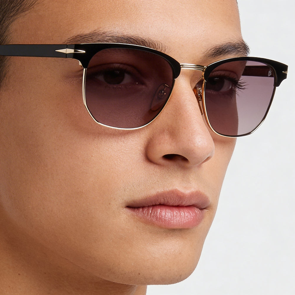 David Beckham Db 7057/F/S Unisex Alloy Steel Black Frame Non-Polarized Black Gold Lens Sunglasses 56mm