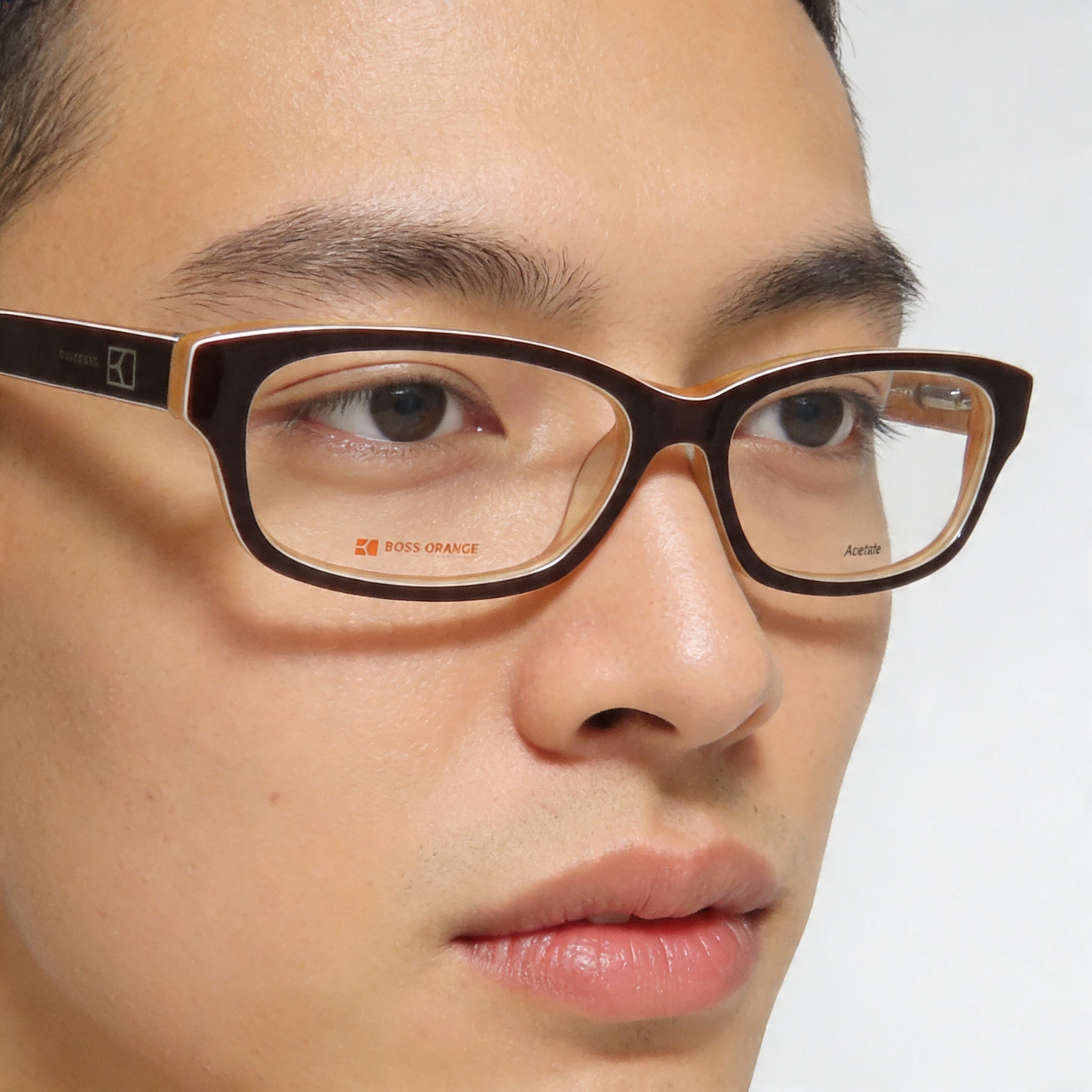 Hugo Boss Modern Unisex Plastic Frame Eyeglasses, Brown Ivory, Clear Lenses, 52mm Lens Width, Photo 4