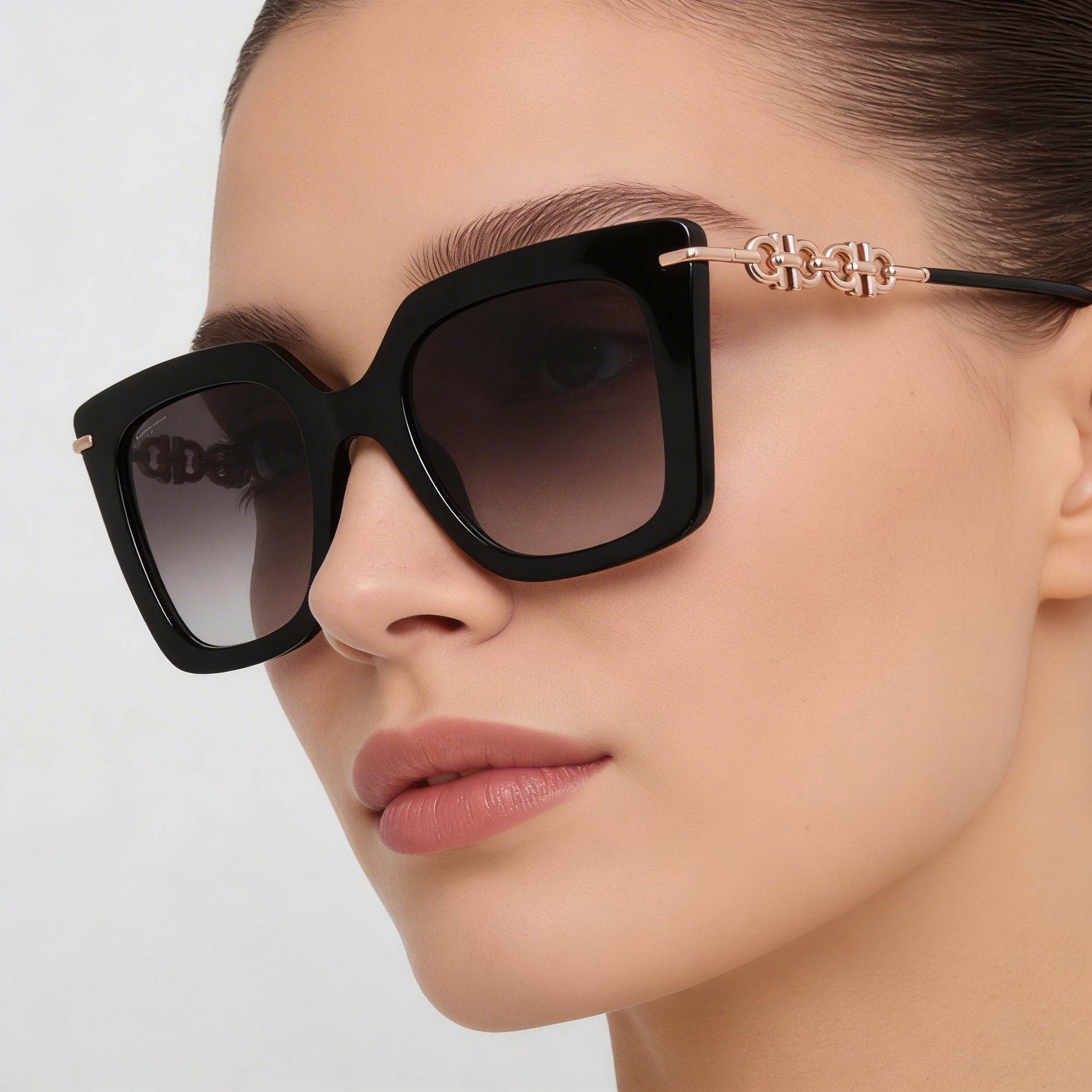 Gafas de sol Ferragamo Modern para mujer, montura de acero de aleación negro, lentes degradadas grises, 51 mm, Photo 5