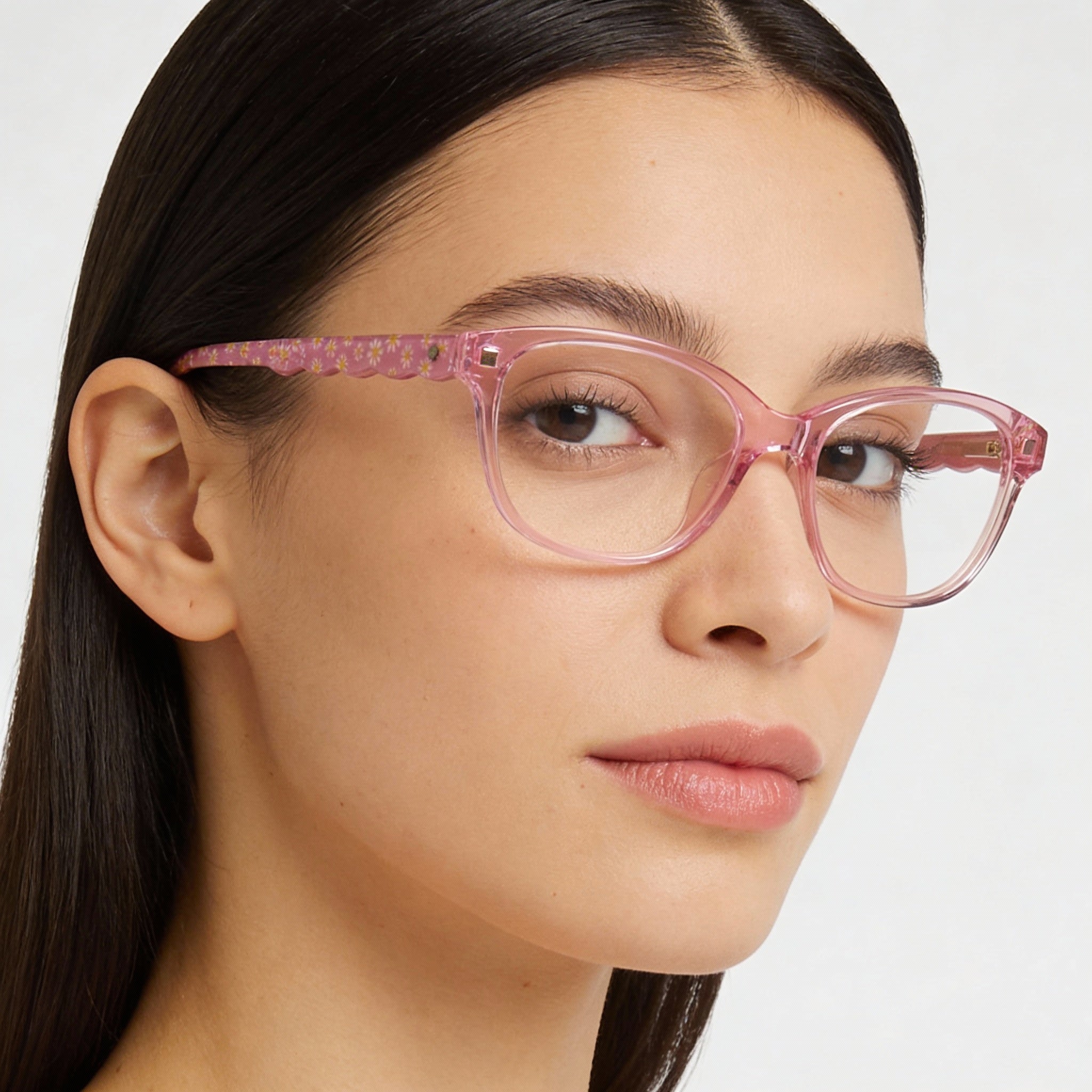 Montura moderna de acetato rosa transparente para mujer de Kate Spade New York con lentes en tonos rosa de 46 mm, Photo 5