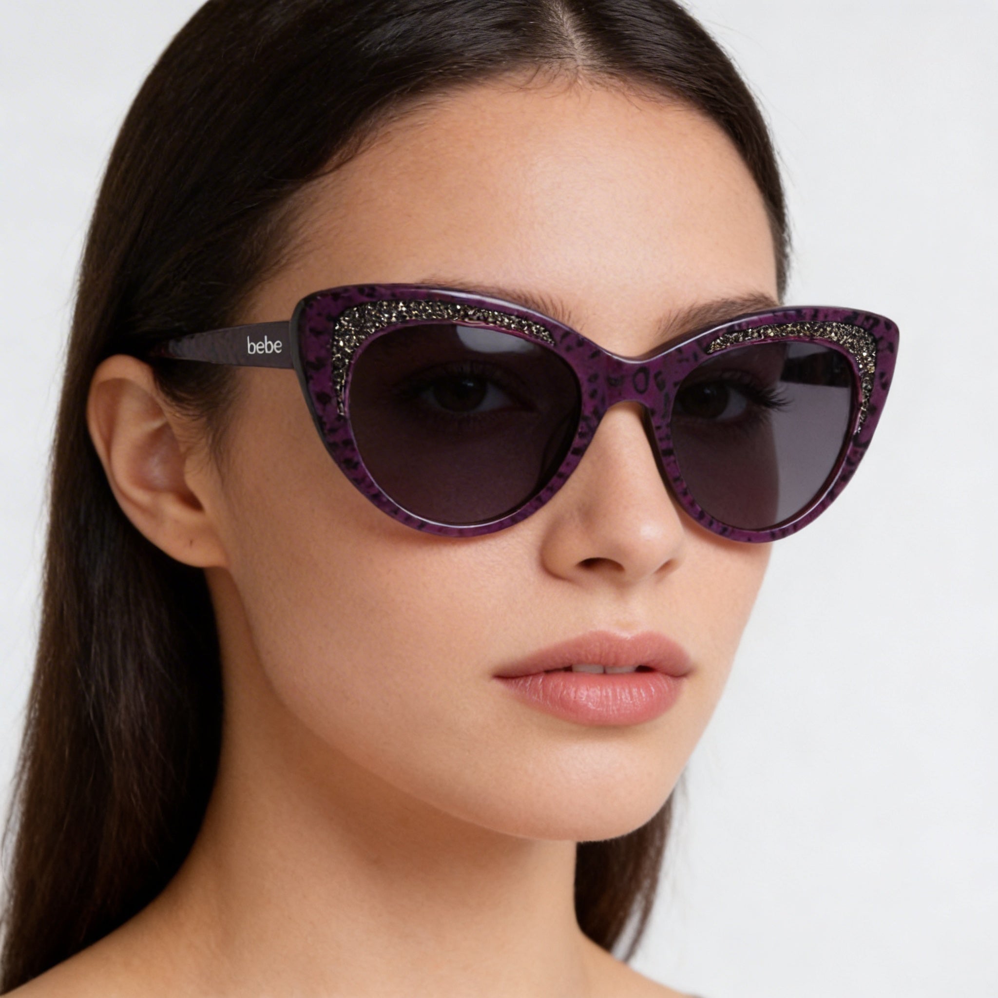 BEBE Classic Women's Animal Plum Acetate Frame 100% UV Protection Polycarbonate Multicolor Lens Sunglasses 55mm, Photo 4