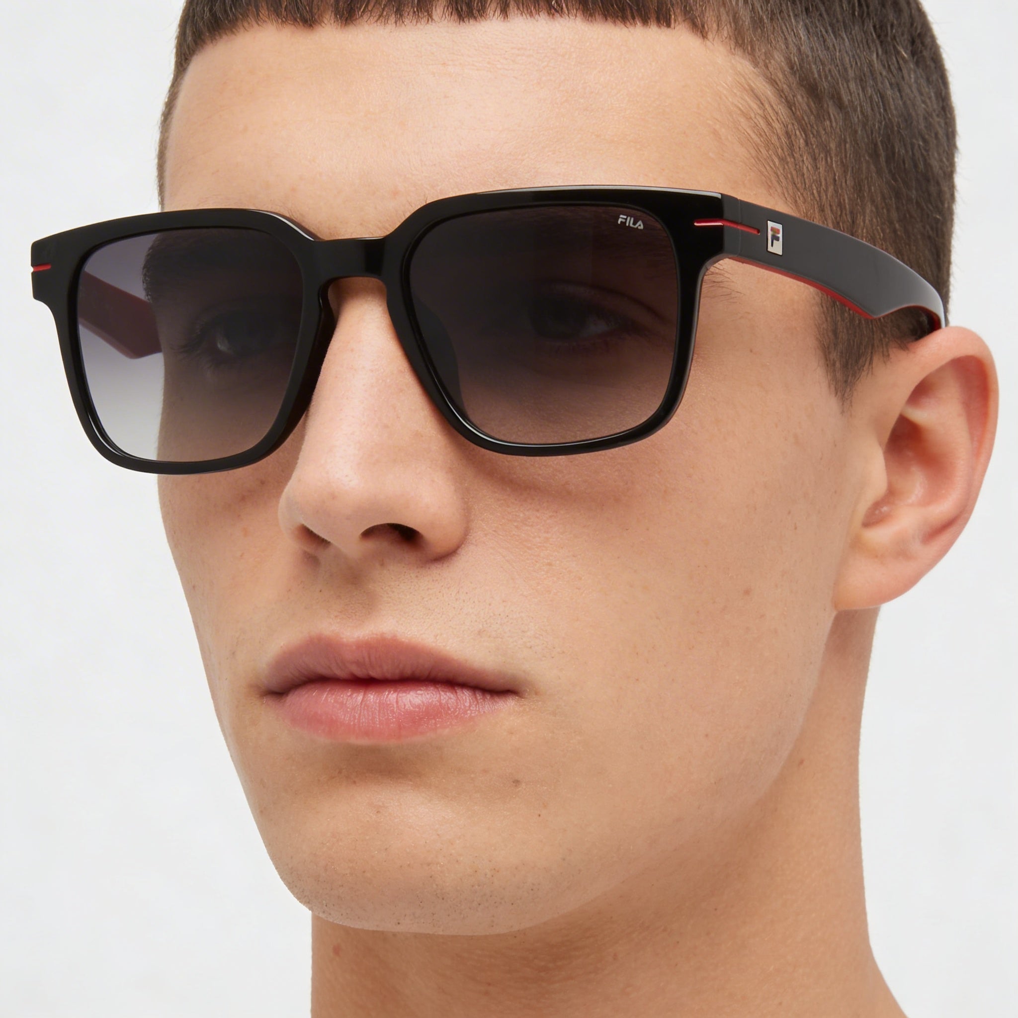 FILA Casual Sunglasses for Men with Shiny Black Acetate Frame and Smoke Gradient Lenses 53mm, Photo 3