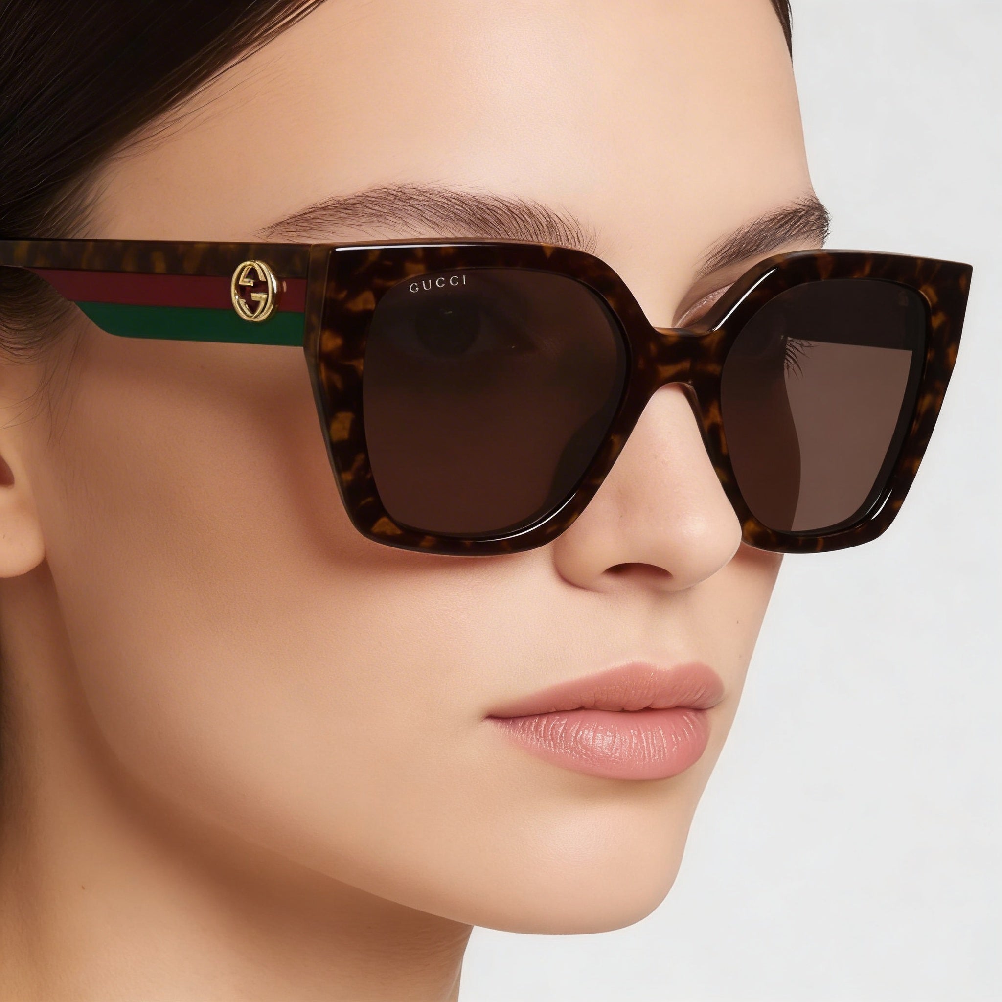Gucci GG1300S 002 Women's Havana Brown Recycled Acetate Square UV Protection Sunglasses 55mm, Photo 3