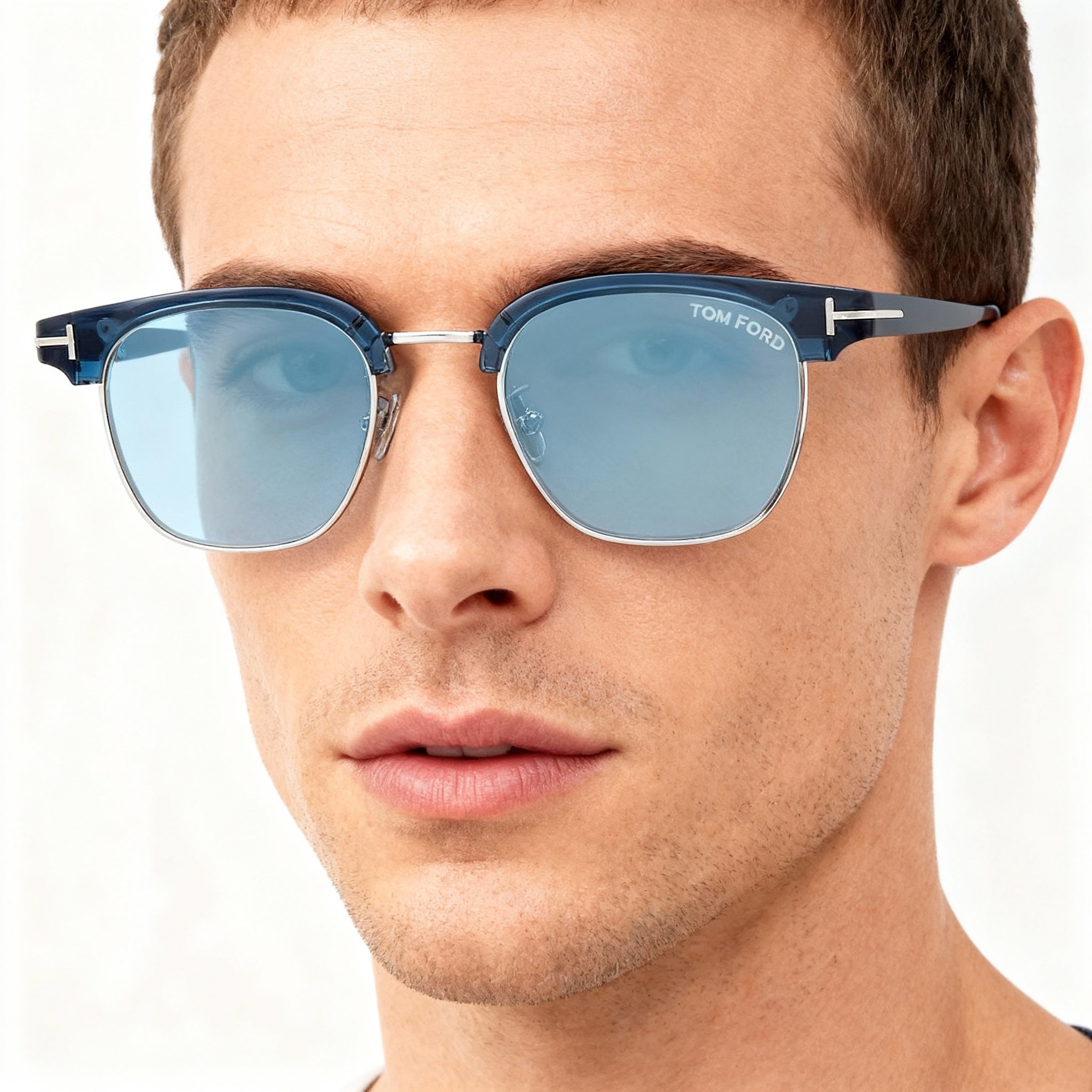 Tom Ford Classic FT1119-D Men's Square Shiny Blue Plastic Frame Green Lens Non-Polarized Sunglasses 47mm, Photo 4