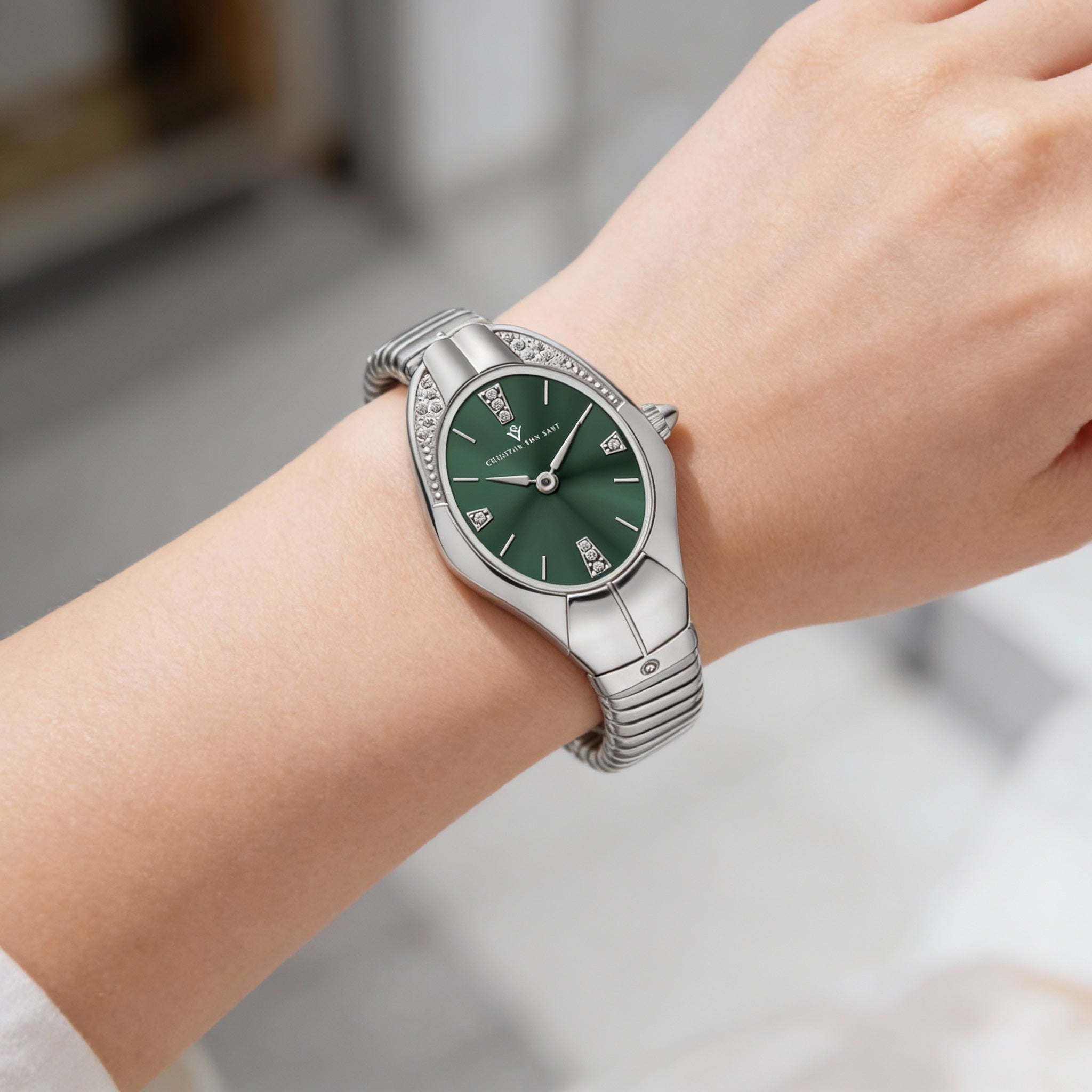 Christian Van Sant Women's Bracelet Quartz Watch, Green Dial, Stainless Steel Case & Bracelet, Scratch-Resistant, Photo 2