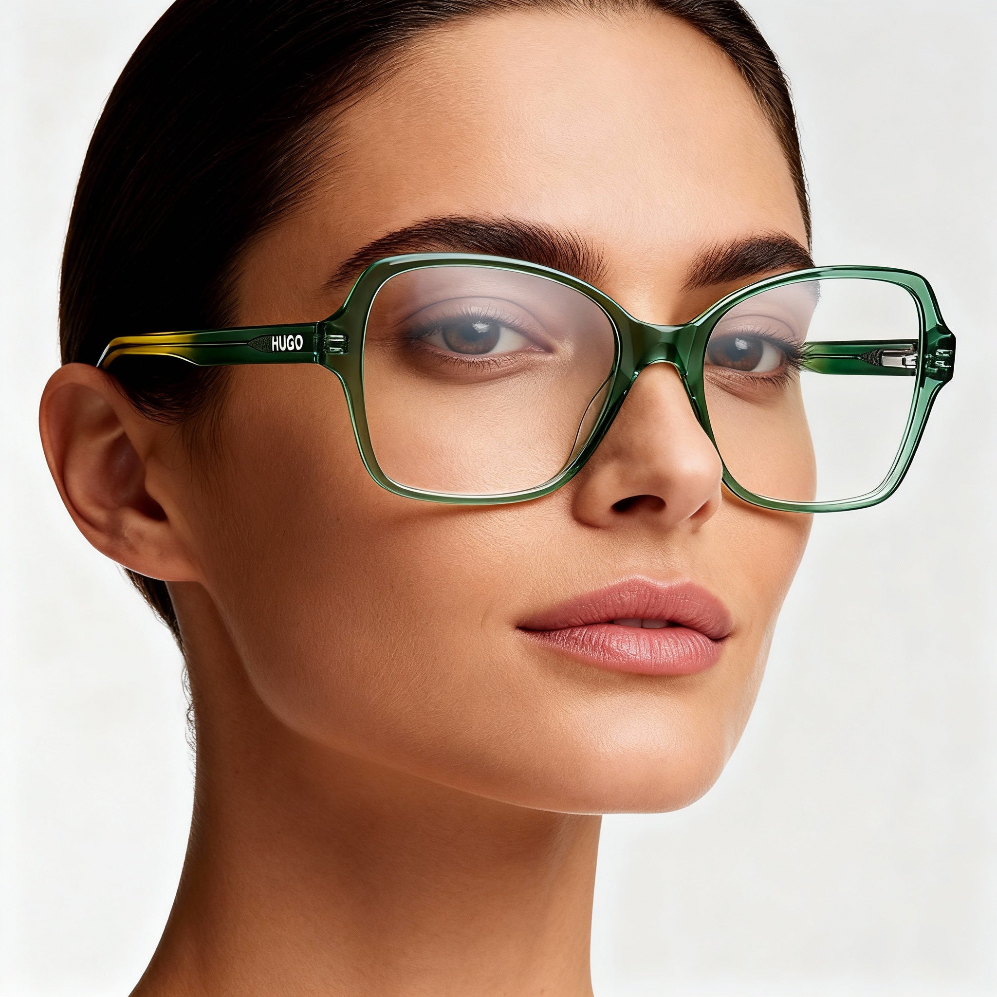 HUGO Modern Women's Acetate Sunglasses, Non-Polarised Polycarbonate Lenses, Green Yellow, 53mm, Photo 4