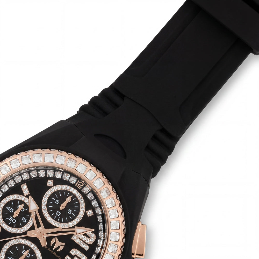 Technomarine TM-121200 Women's Rose-Gold Stainless Steel Glow In The Dark Watch, Black Silicone Band, 40mm