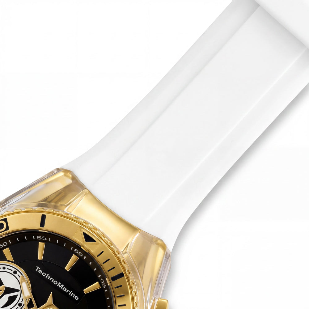 TechnoMarine Women's Luxury Watch, 40.57mm Stainless Steel Case, Black Dial, White Silicone Band, Water Resistant