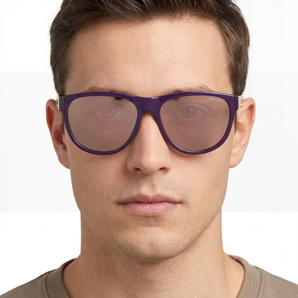 Gafas de sol Polaroid informales para hombre con montura violeta de policarbonato y lentes polarizadas multicapa oro rosa de 56 mm