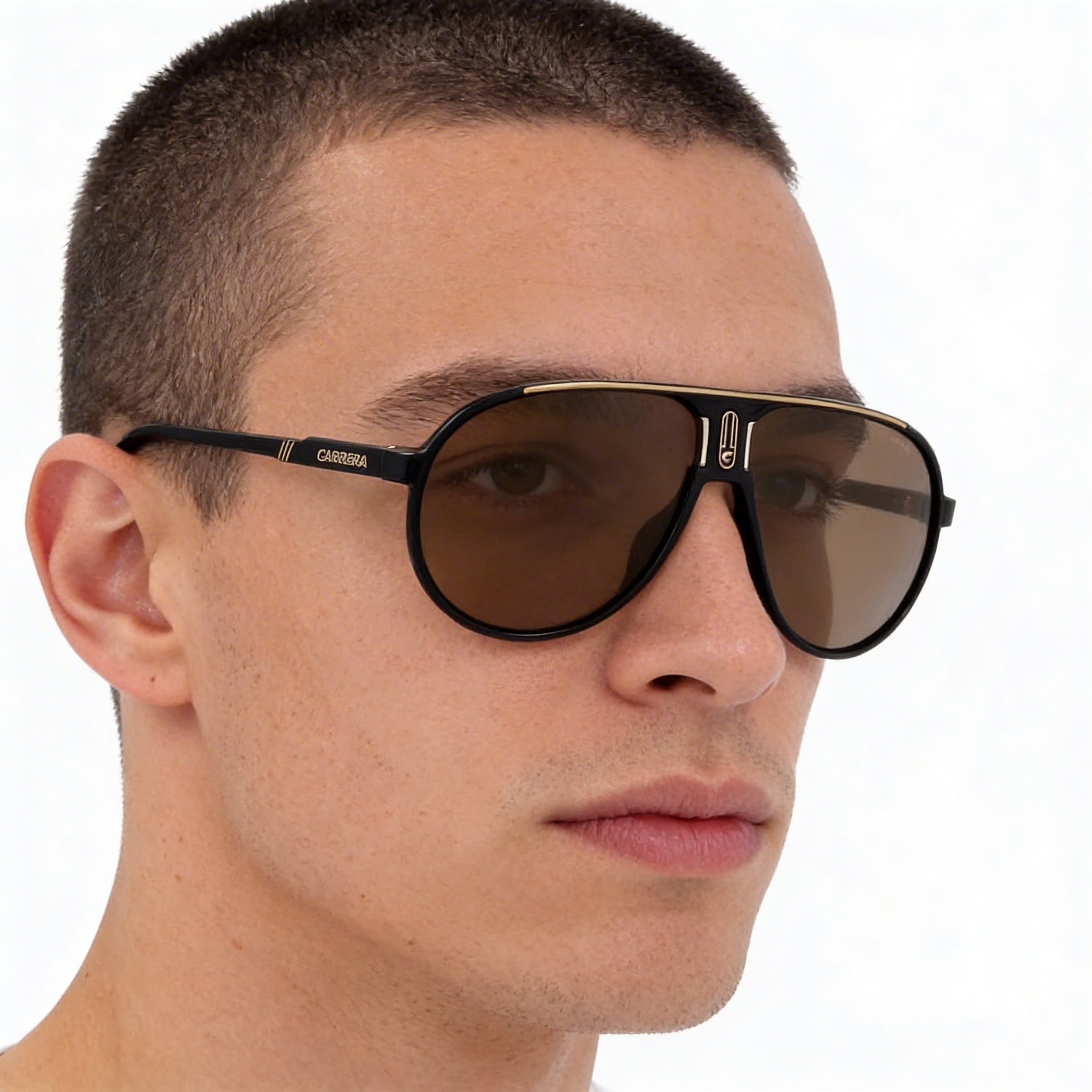 Gafas de sol Carrera Casual para hombre, con inyección de propionato dorado y negro, 100 % protección UV, lentes antirreflejos doradas de alto contraste de 62 mm, Photo 4